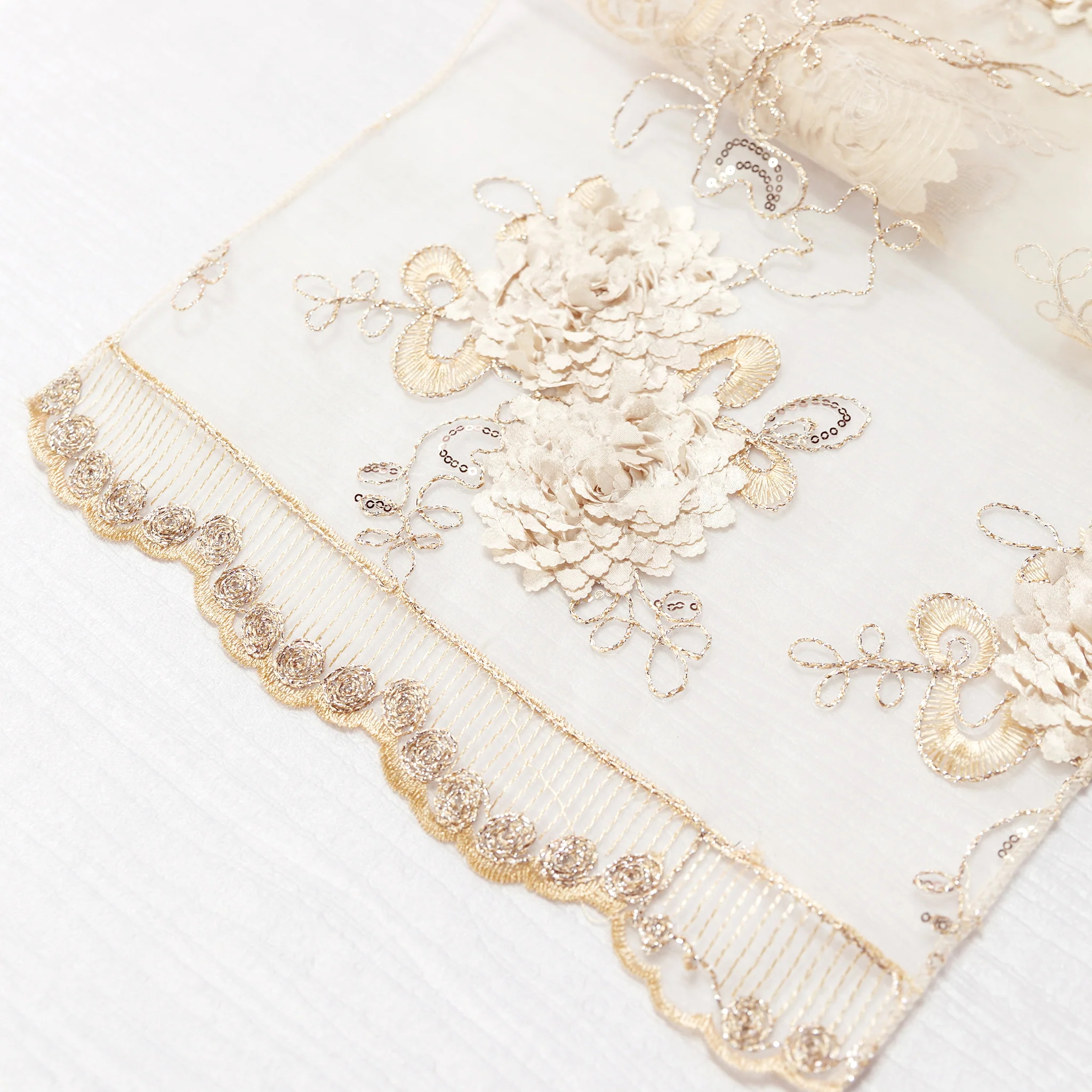 Vintage Veil Embroidery Table Runner - Champagne - Image 3