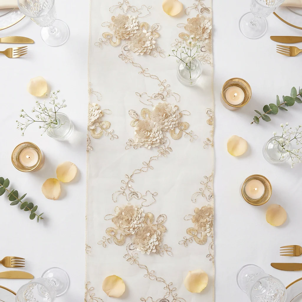 Vintage Veil Embroidery Table Runner - Champagne - Image 4