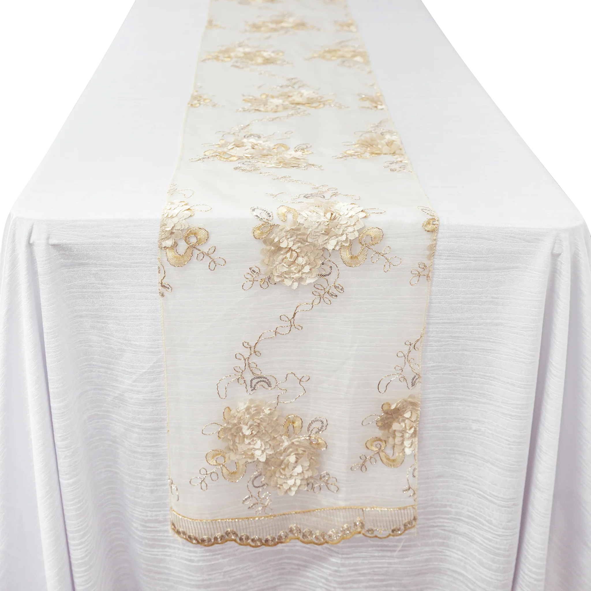 Vintage Veil Embroidery Table Runner - Champagne - Image 7