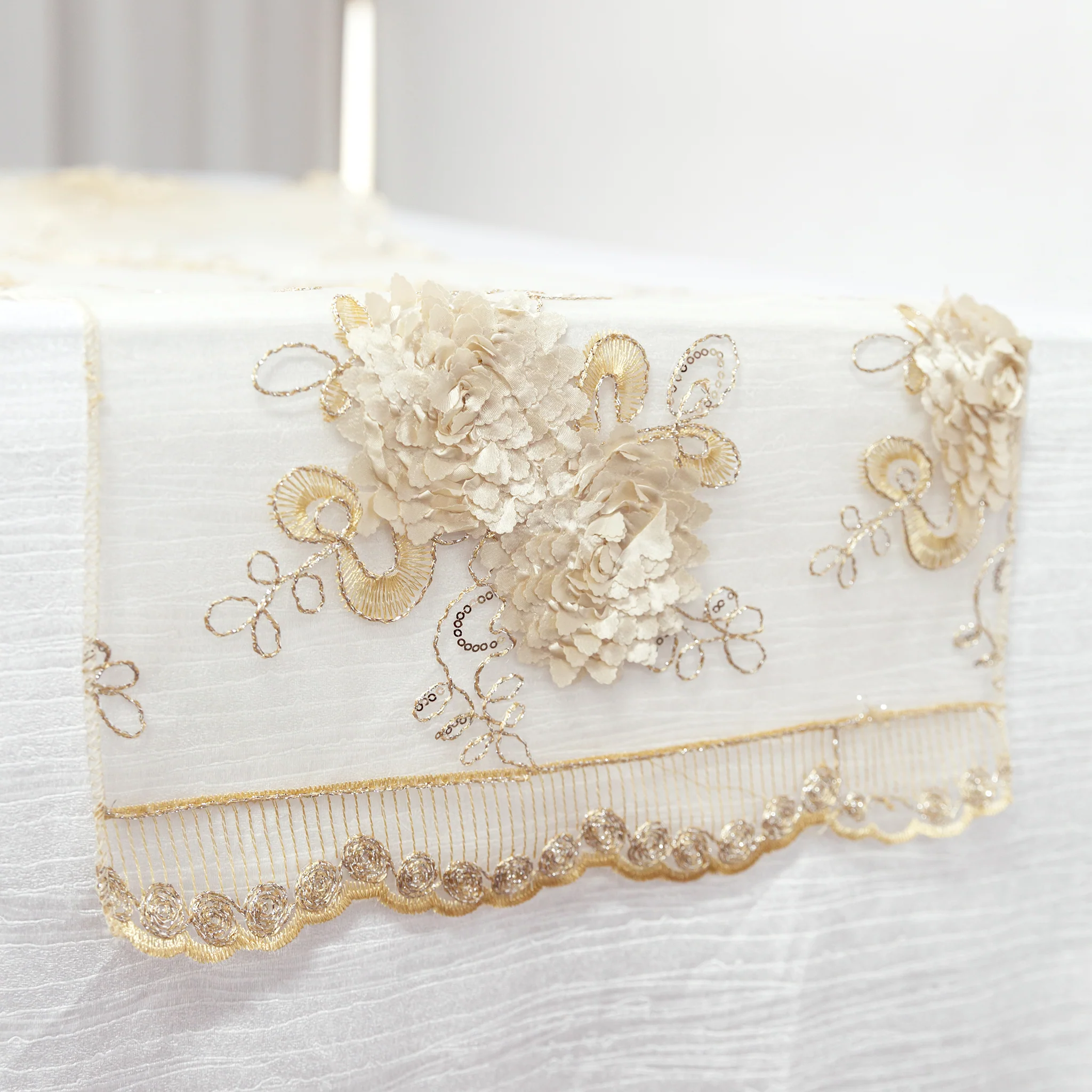 Vintage Veil Embroidery Table Runner - Champagne - Image 8