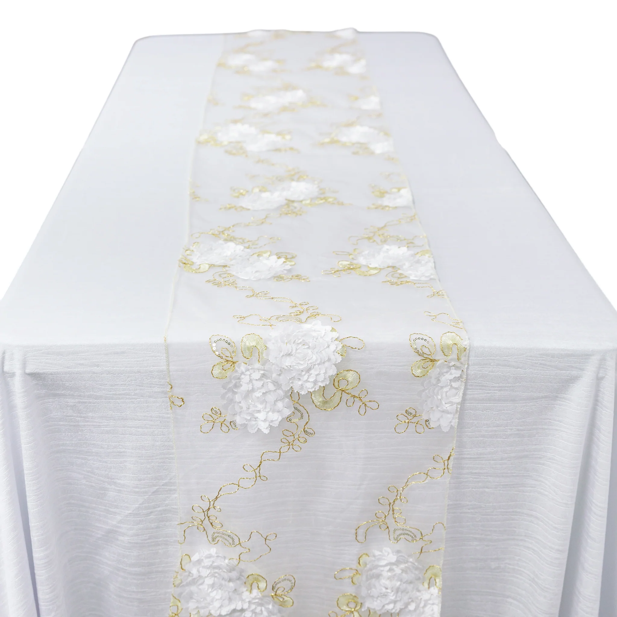 Vintage Veil Embroidery Table Runner - Gold/Ivory - Image 2