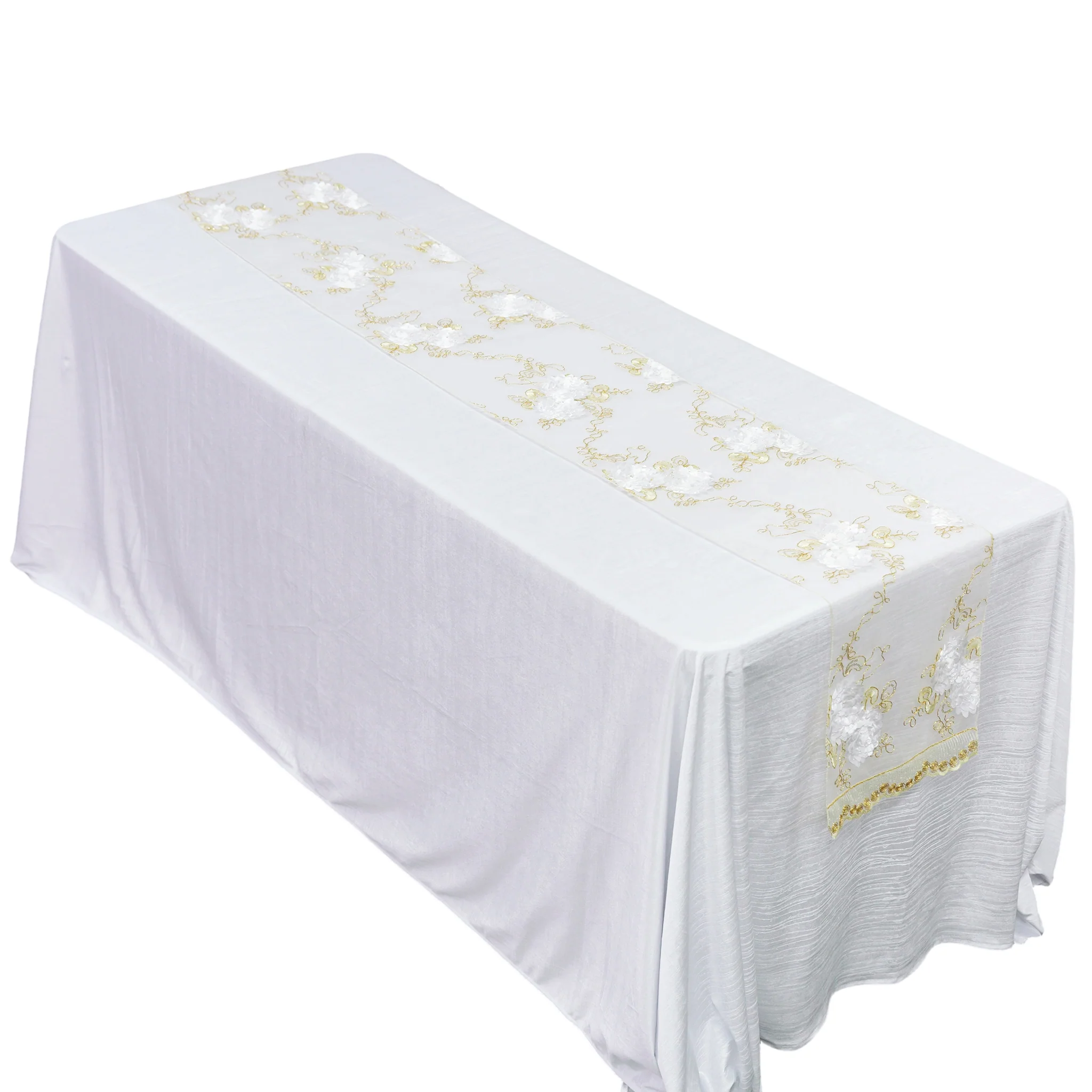 Vintage Veil Embroidery Table Runner - Gold/Ivory - Image 3