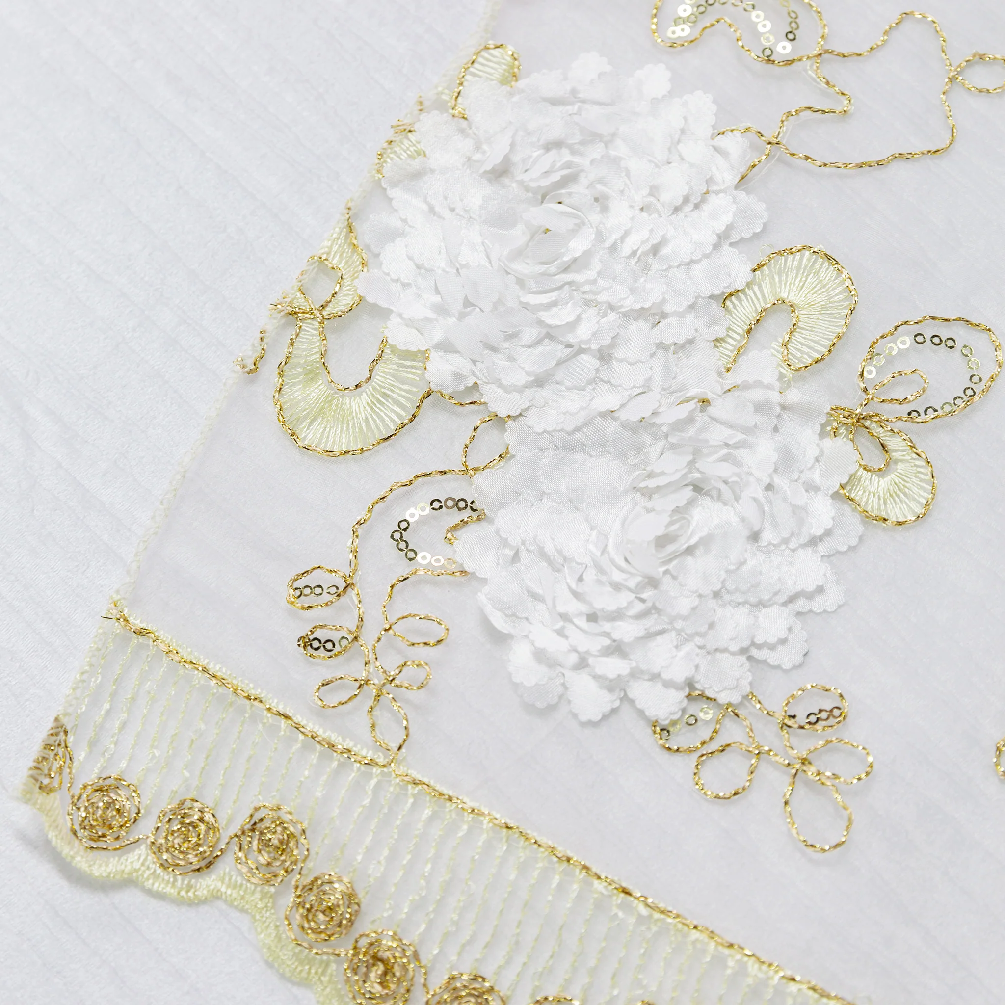 Vintage Veil Embroidery Table Runner - Gold/Ivory - Image 7