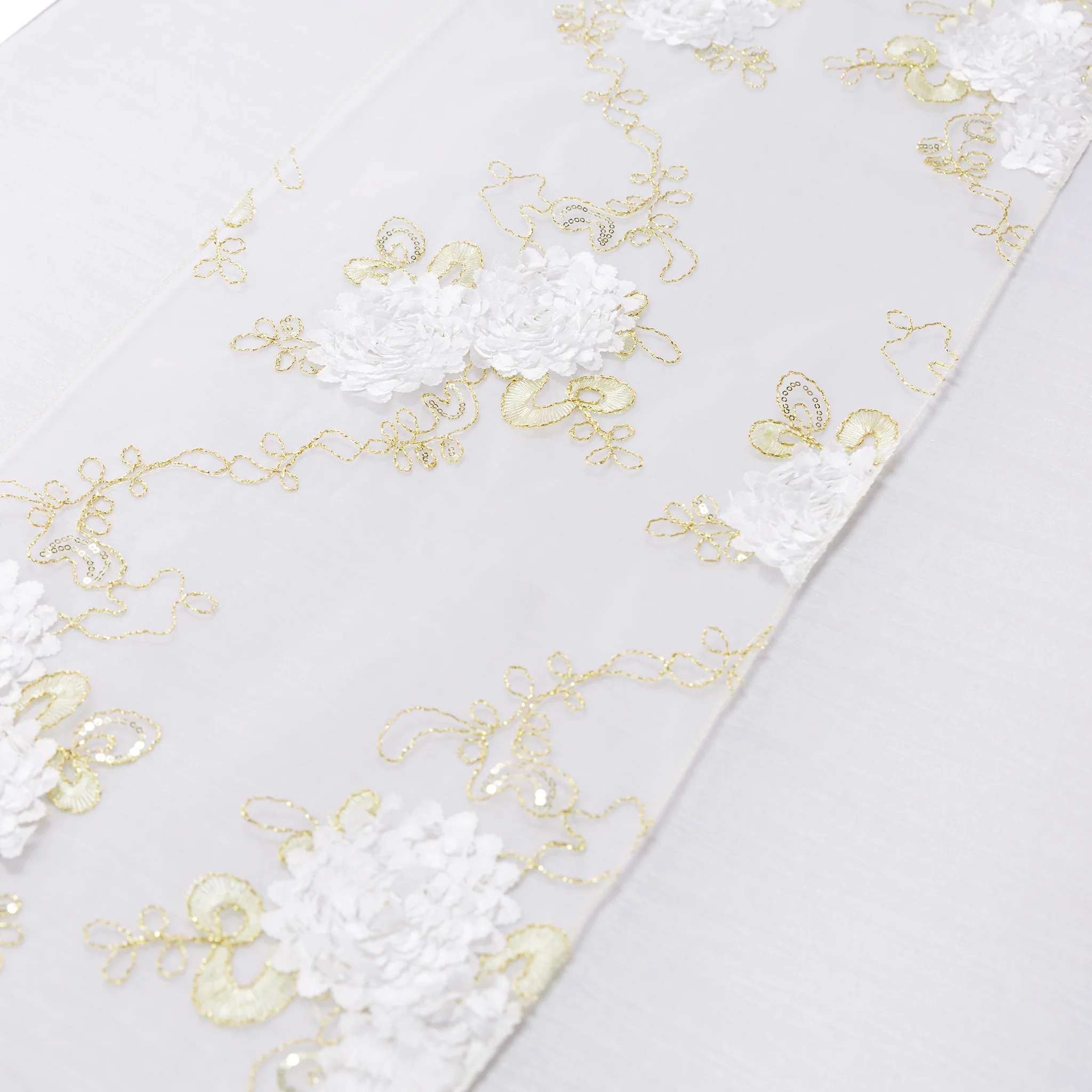 Vintage Veil Embroidery Table Runner - Gold/Ivory - Image 9
