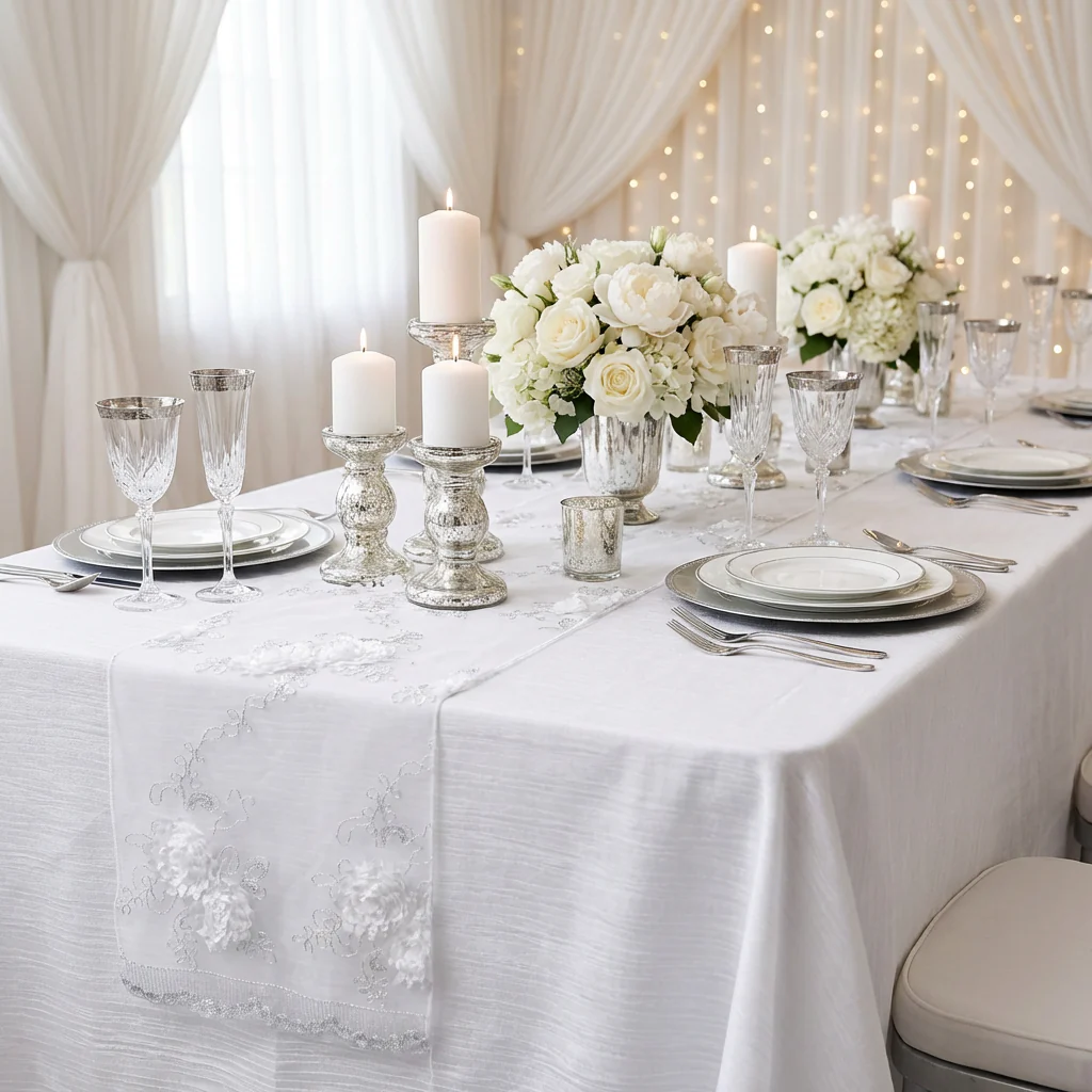 Vintage Veil Embroidery Table Runner - White - Image 5