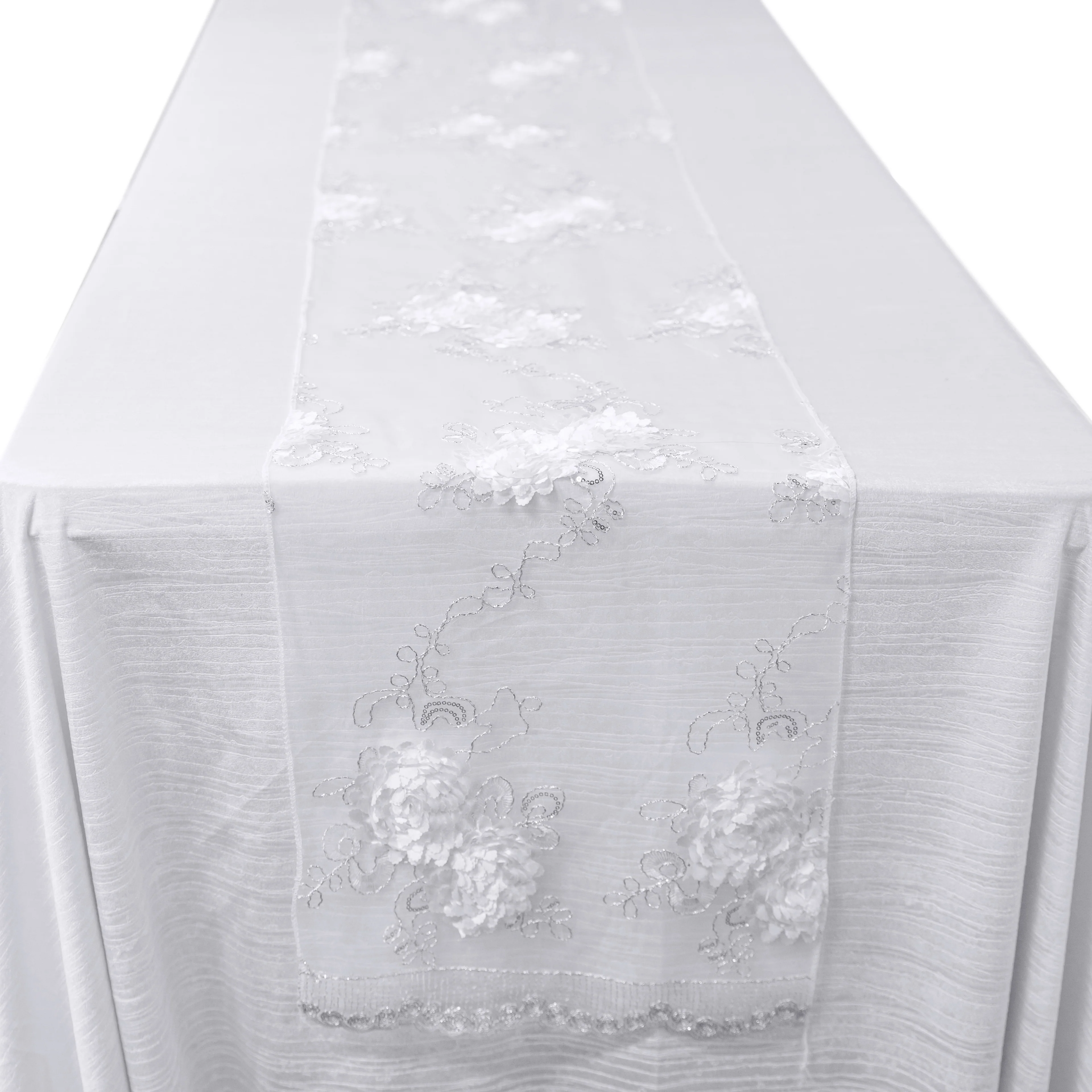 Vintage Veil Embroidery Table Runner - White - Image 6