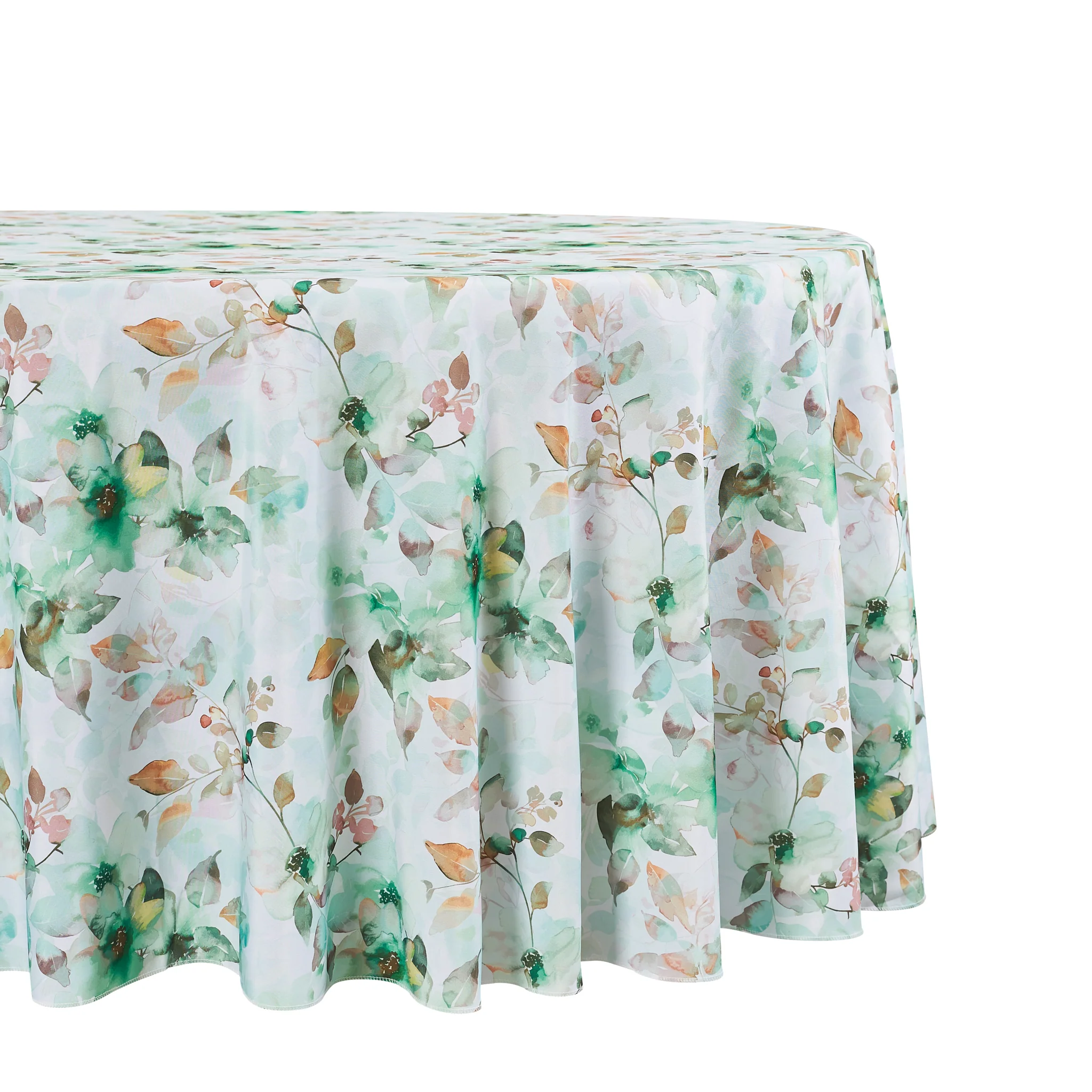 Watercolor Floral 120" Round Tablecloth - Green