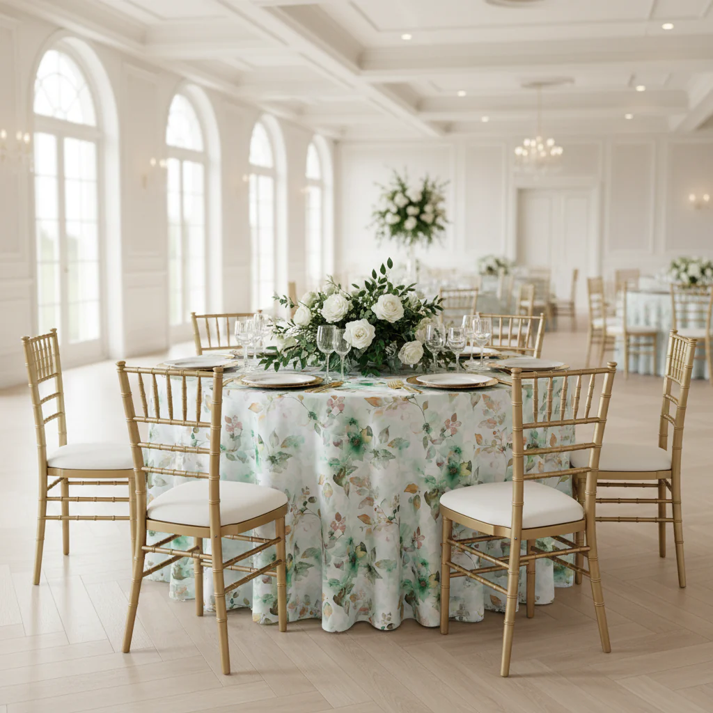 Watercolor Floral 120" Round Tablecloth - Green - Image 4