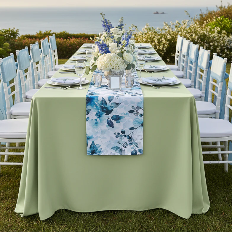 Watercolor Floral Table Runner - Blue - Image 2