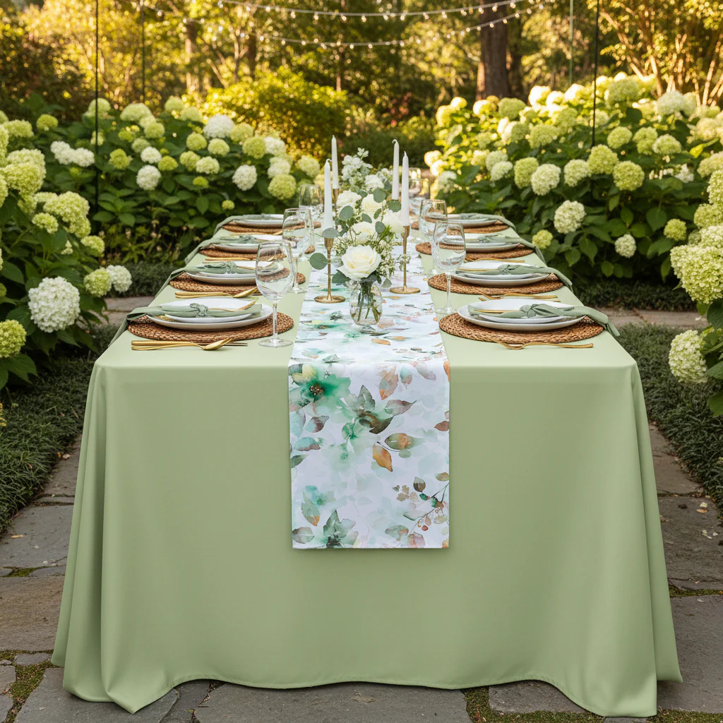 Watercolor Floral Table Runner - Green - Image 2