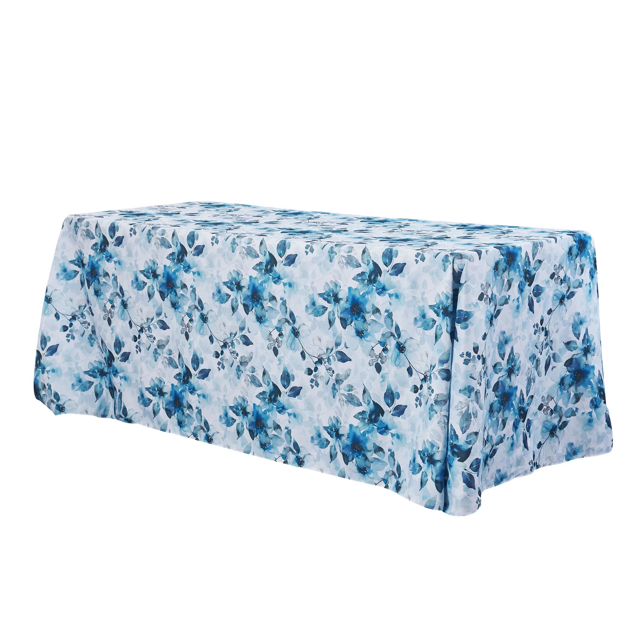 Watercolor Floral Rectangular 90"x156" Tablecloth - Blue