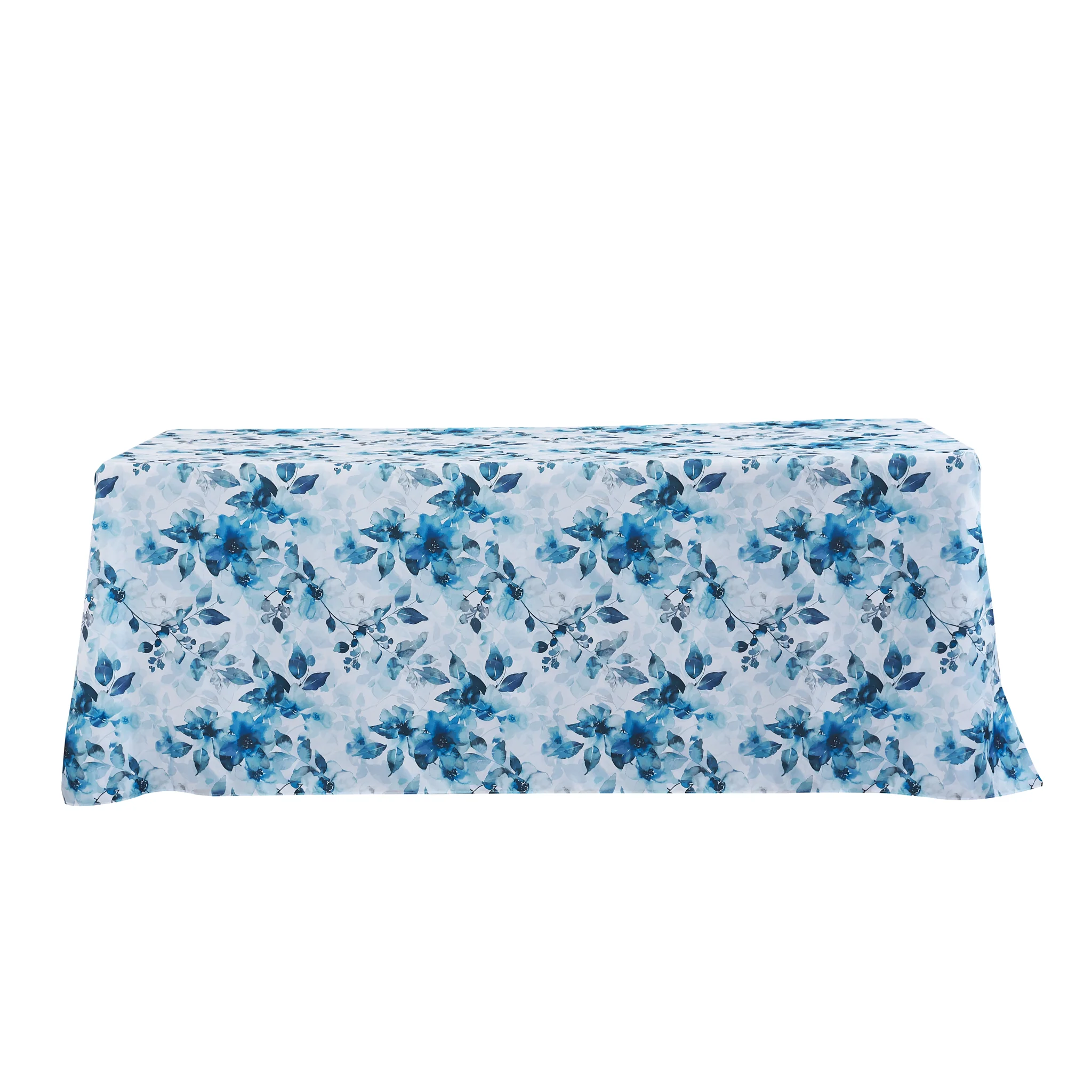 Watercolor Floral Rectangular 90"x156" Tablecloth - Blue - Image 2