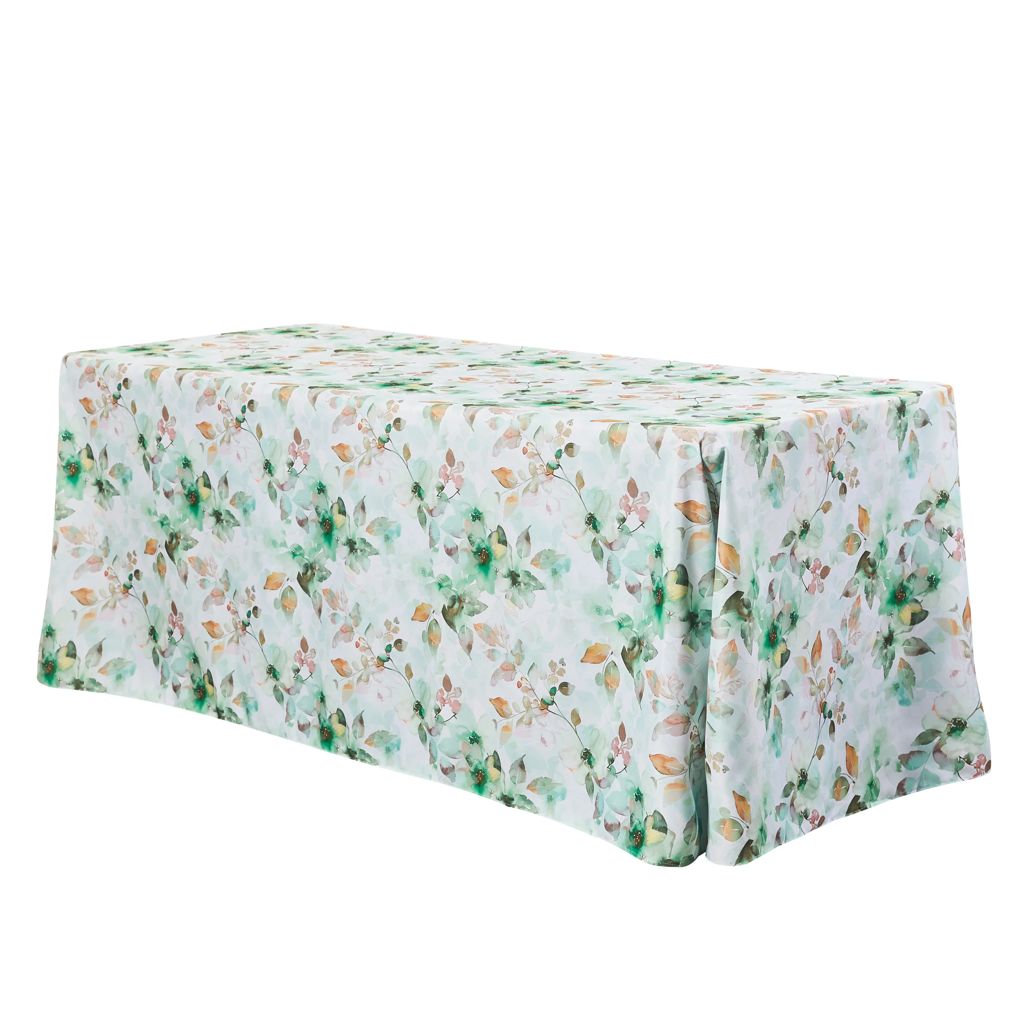 Watercolor Floral Rectangular 90"x156" Tablecloth - Green