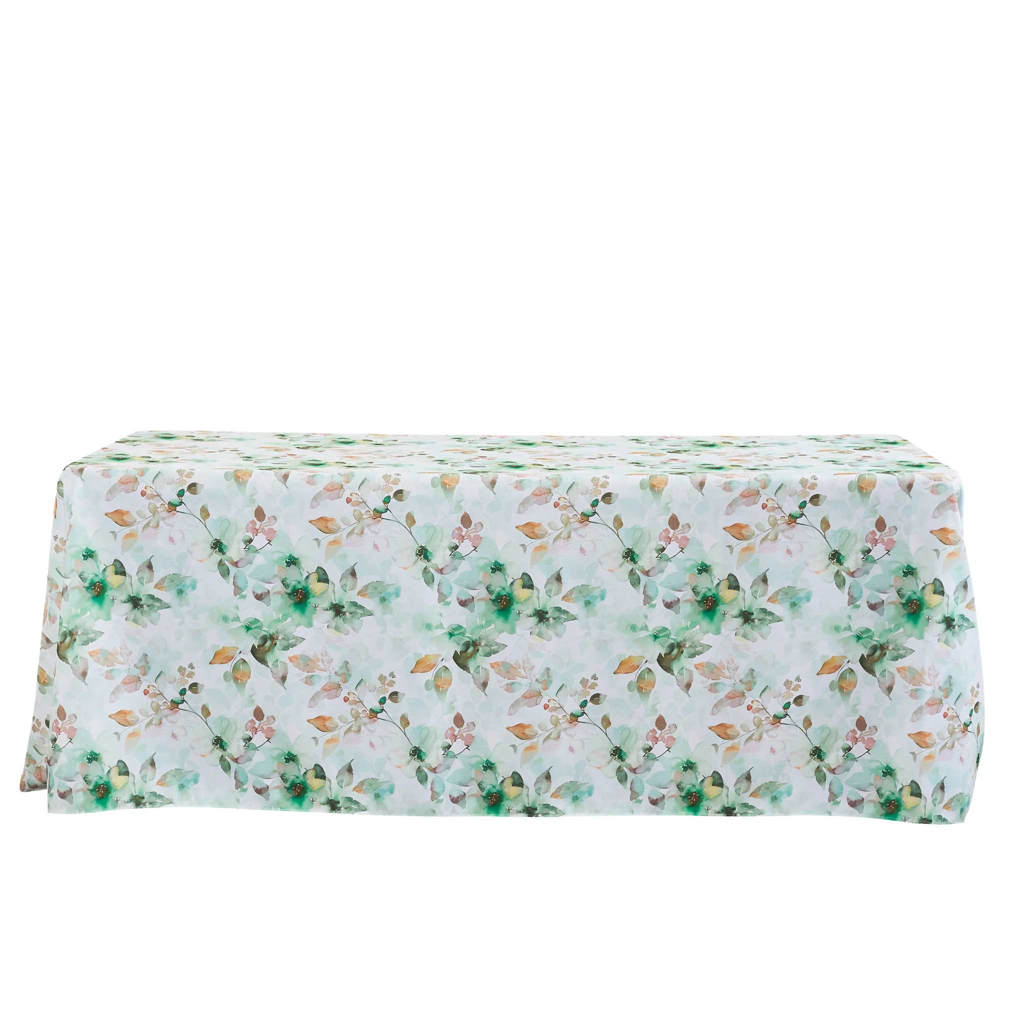 Watercolor Floral Rectangular 90"x156" Tablecloth - Green - Image 2