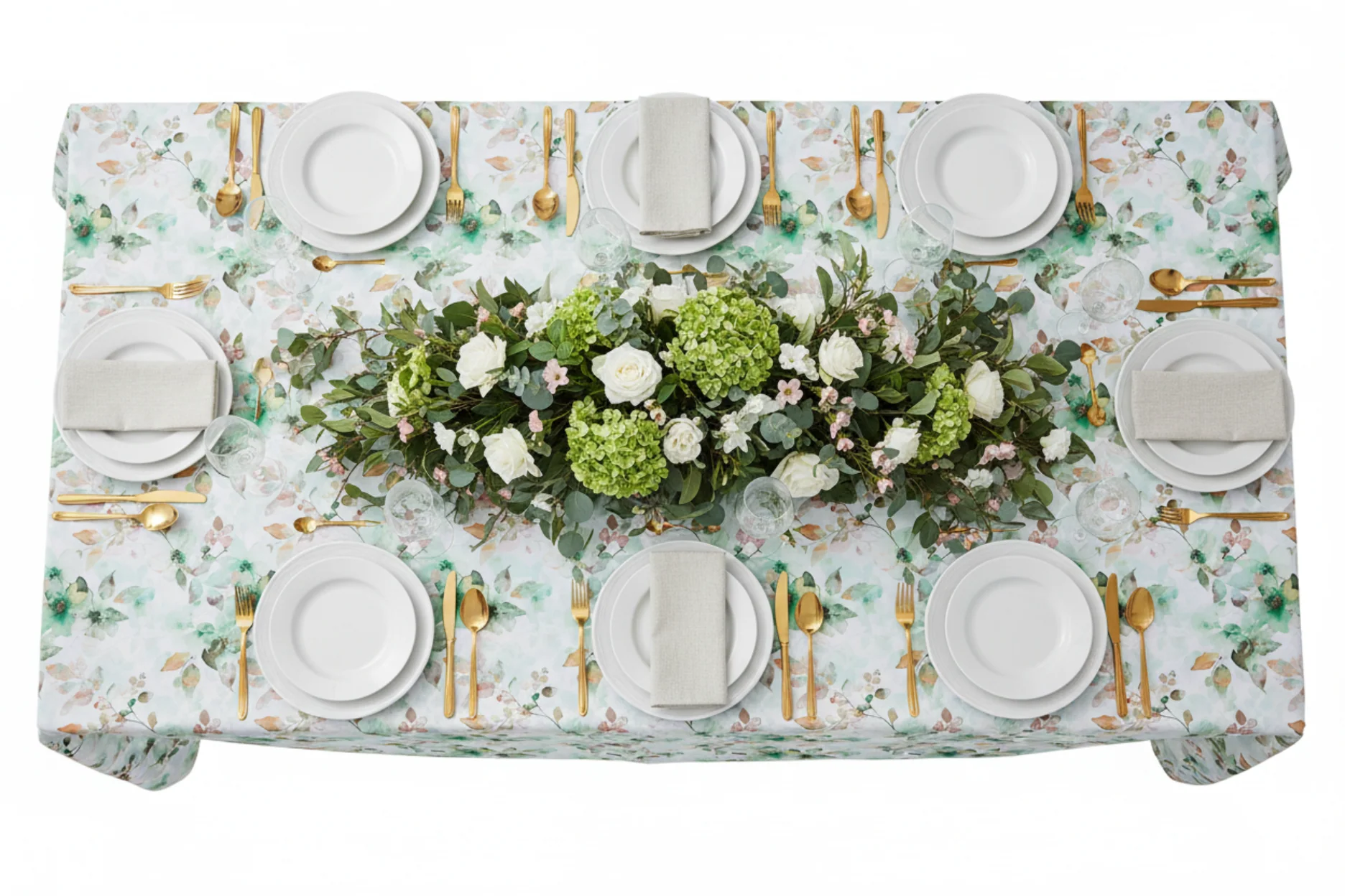 Watercolor Floral Rectangular 90"x156" Tablecloth - Green - Image 4