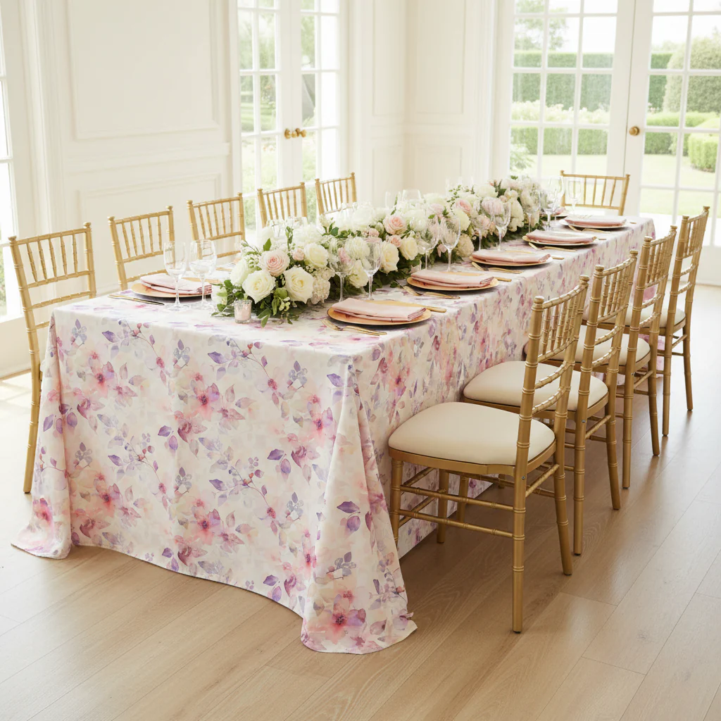 Watercolor Floral King 108"x156" Rectangular Tablecloth - Pink
