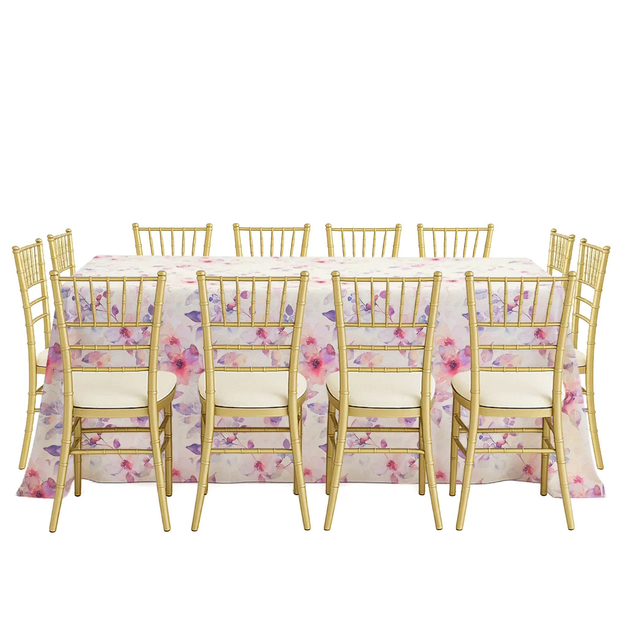 Watercolor Floral King 108"x156" Rectangular Tablecloth - Pink - Image 6