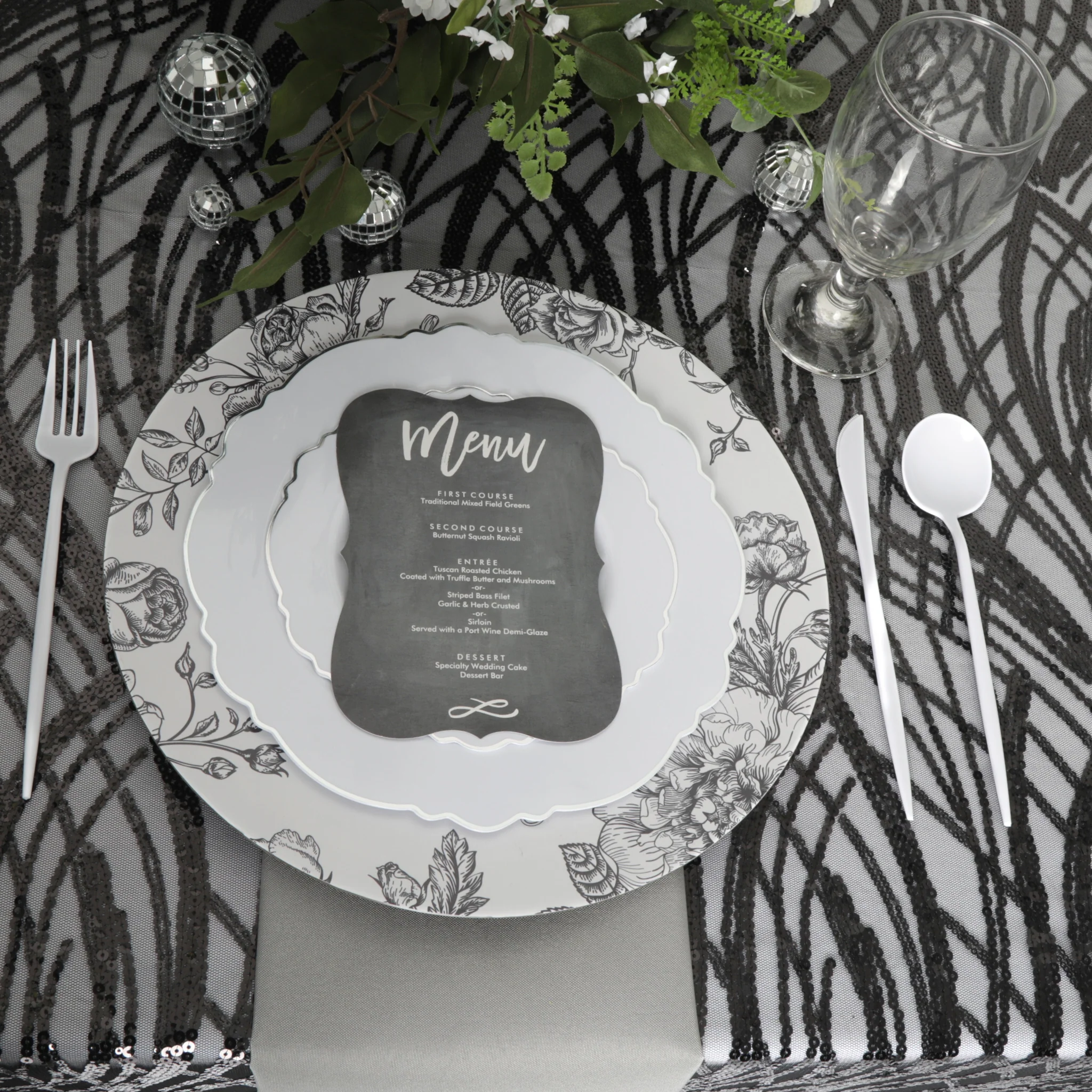 Wave Sequin Mesh Tablecloth  90"x132" Rectangular -  Black - Image 2