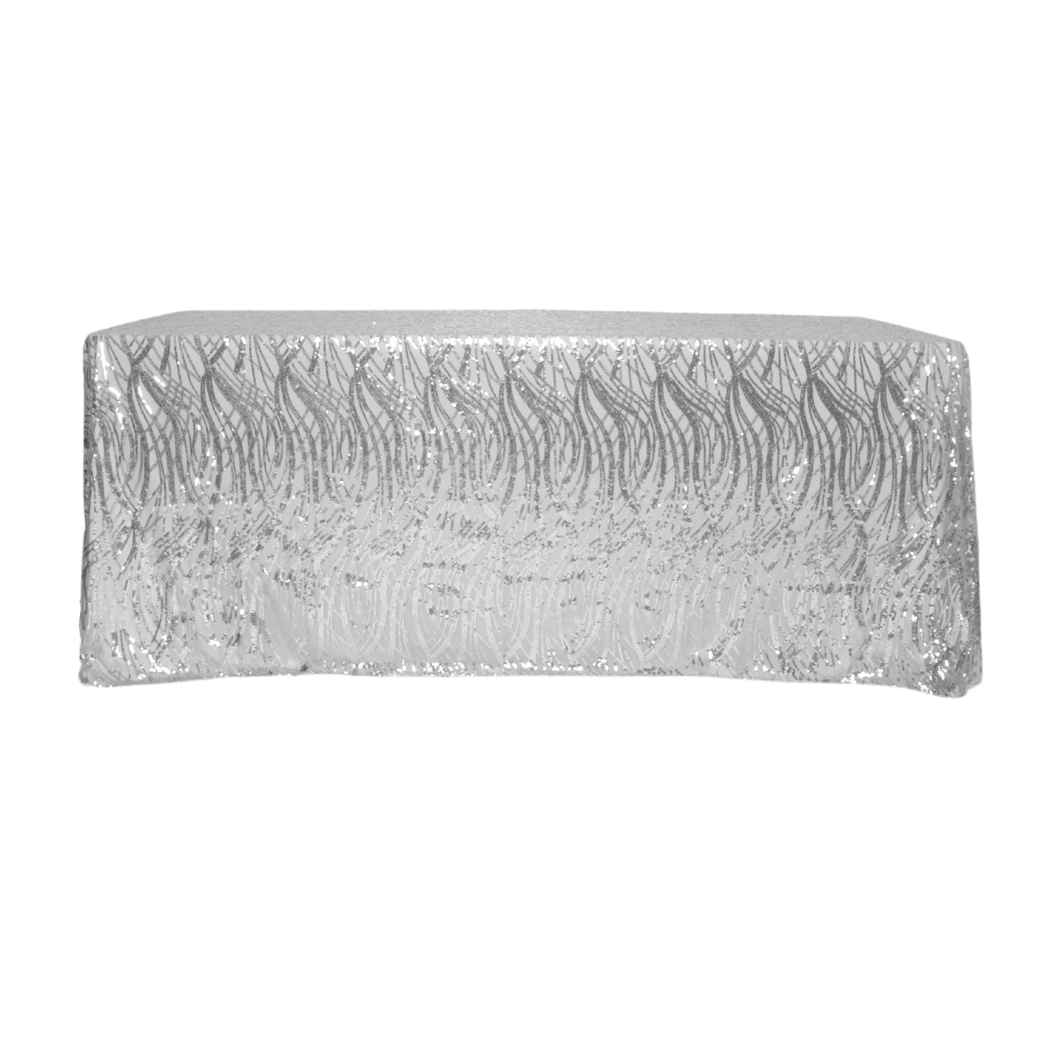 Wave Sequin Mesh Tablecloth  90"x132" Rectangular -  Silver