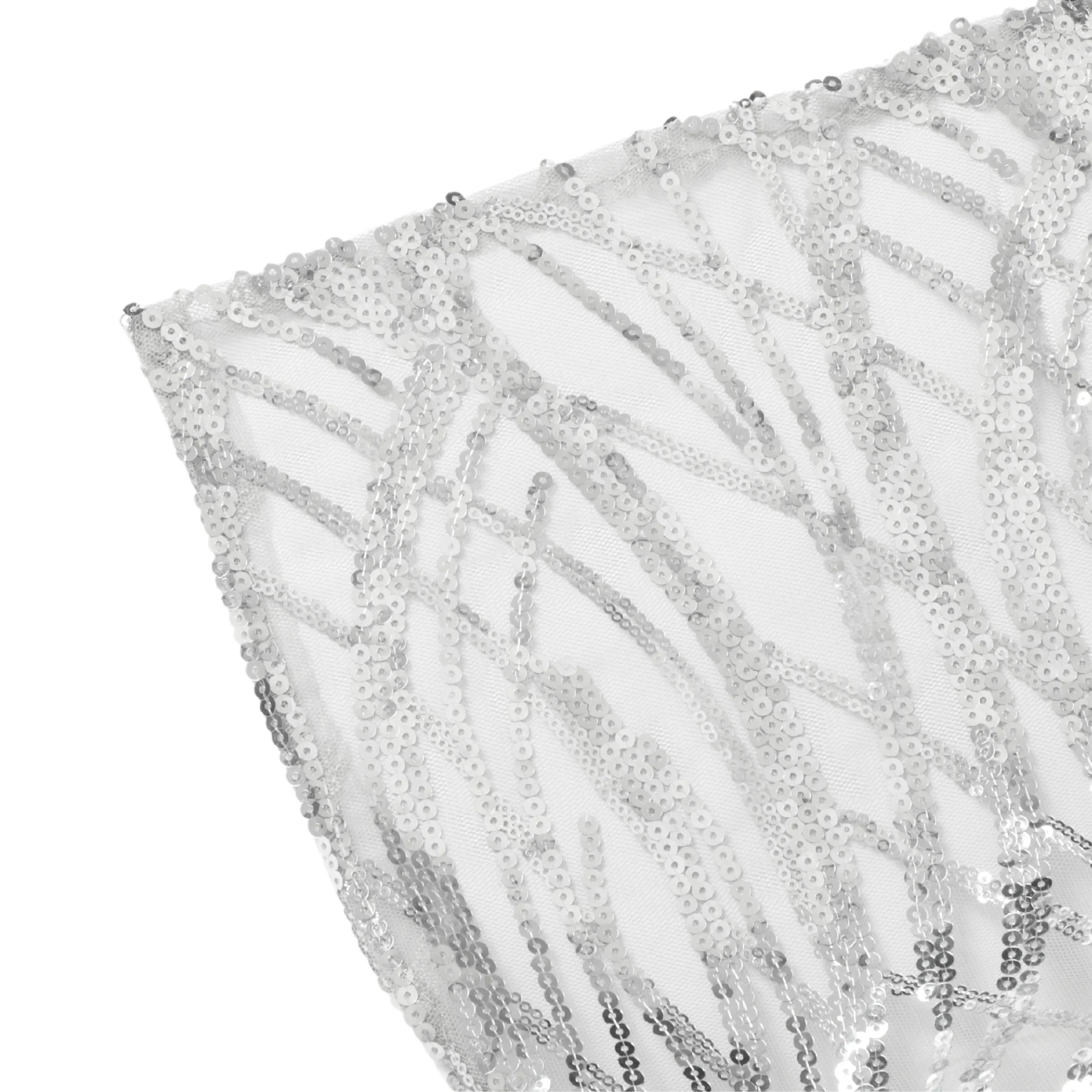 Wave Sequin Mesh Tablecloth  90"x132" Rectangular -  Silver - Image 5