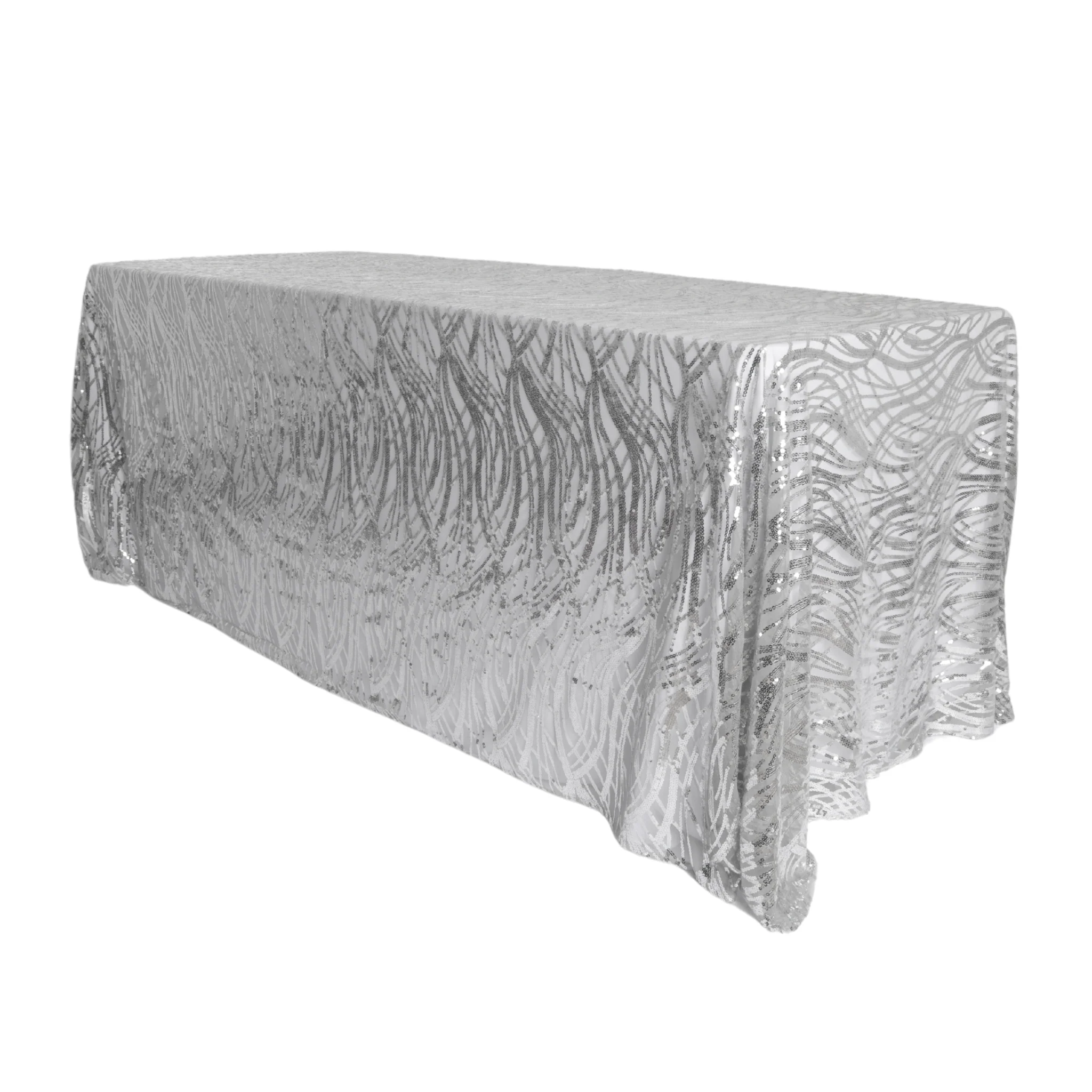 Wave Sequin Mesh Tablecloth  90"x132" Rectangular -  Silver - Image 6