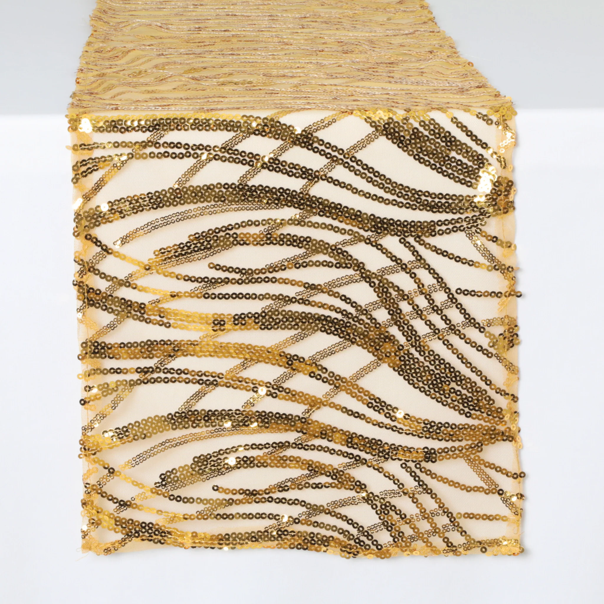 Wave Sequin Mesh Table Runner 12"x108" - Gold - Image 2