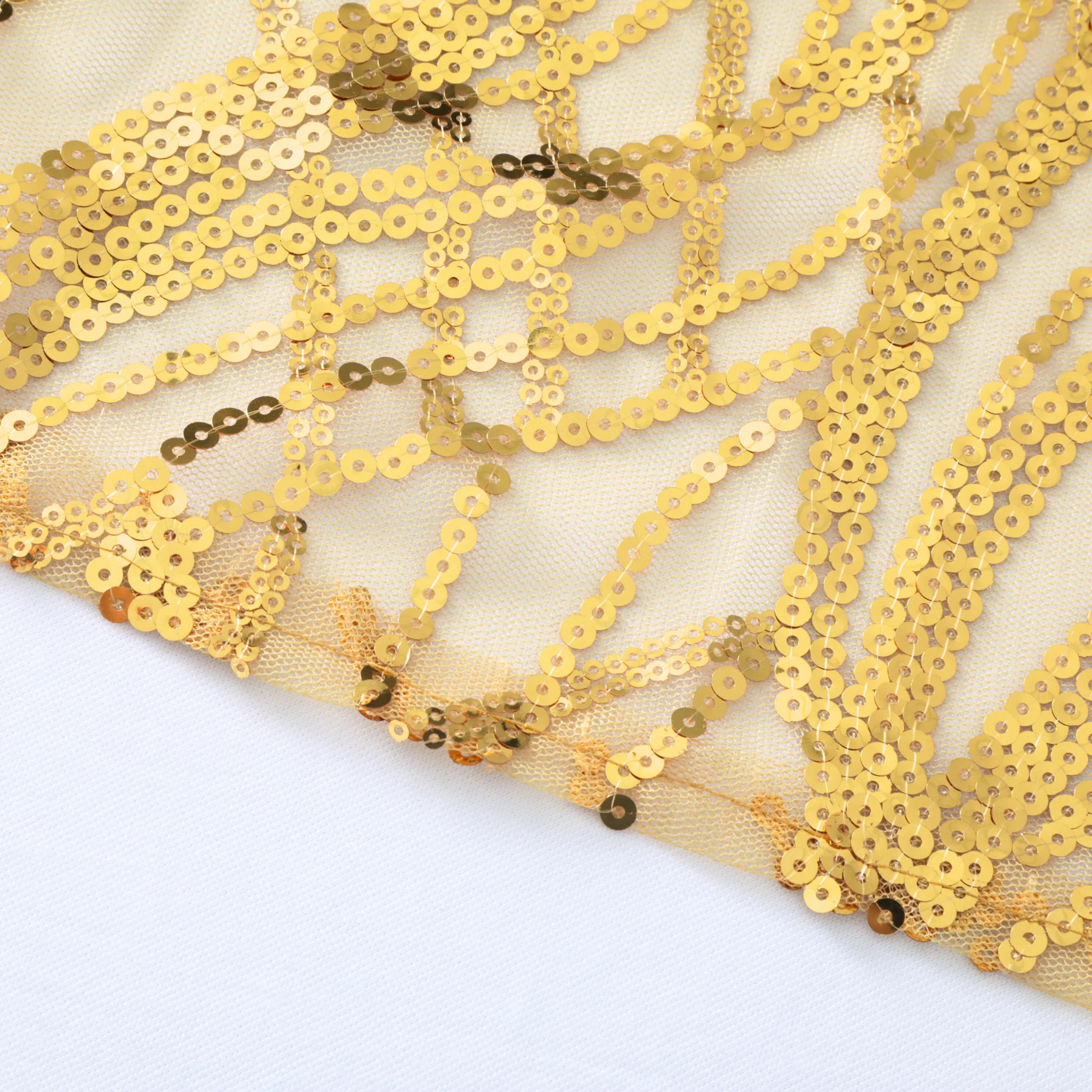 Wave Sequin Mesh Table Runner 12"x108" - Gold - Image 3