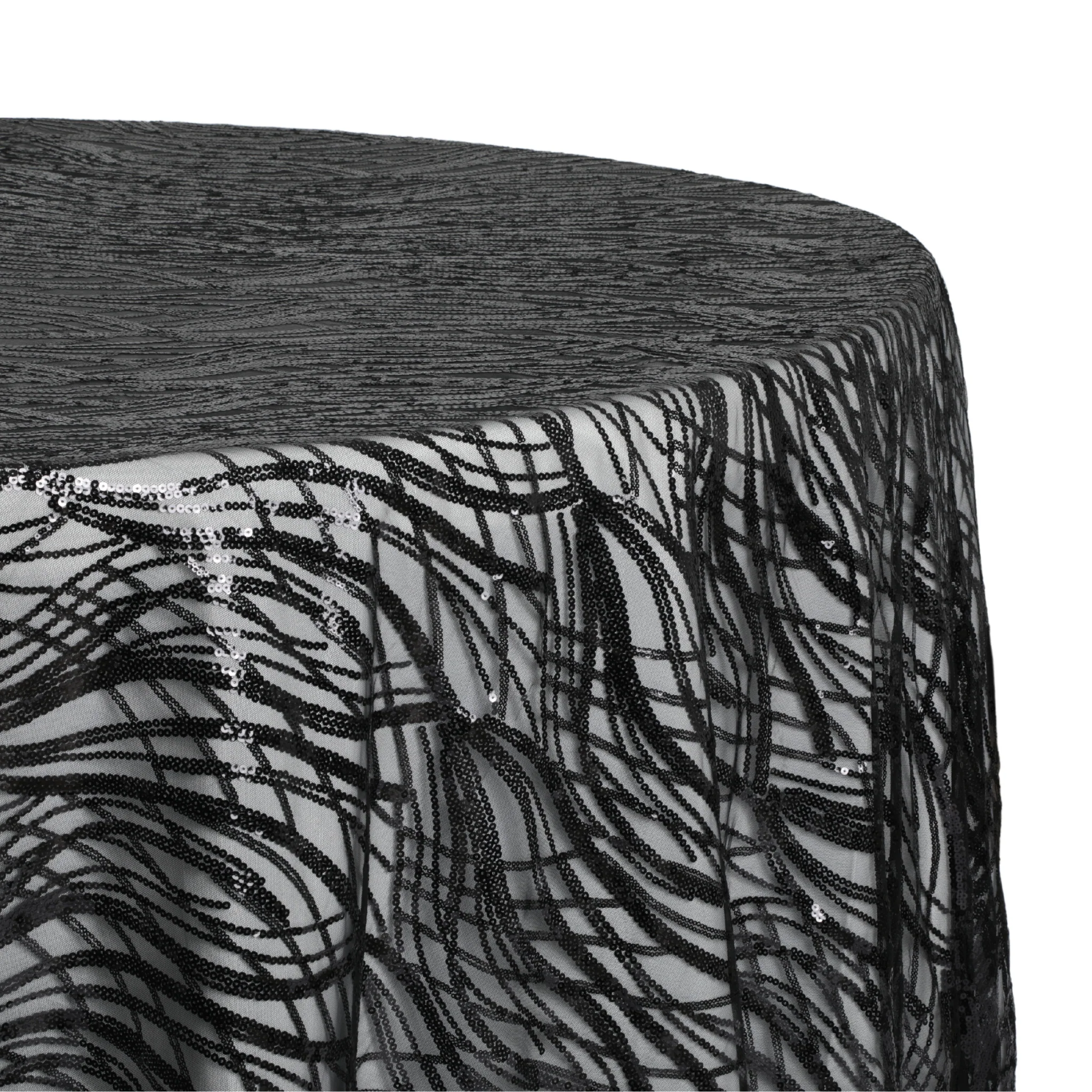 Wave Sequin Mesh Tablecloth 120" Round - Black - Image 2