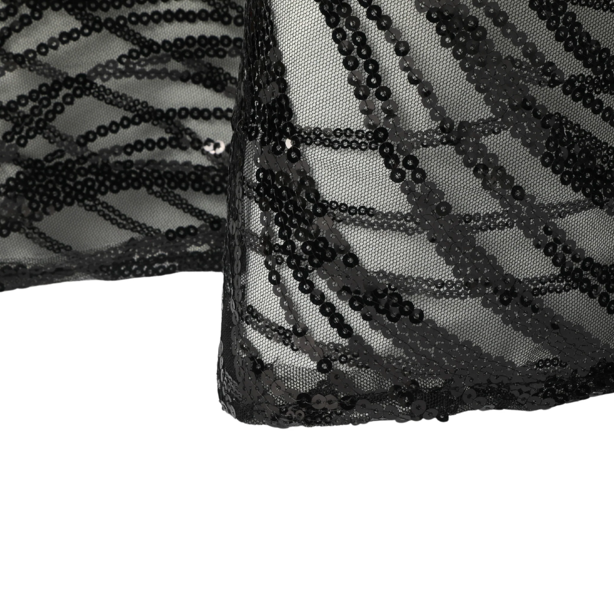 Wave Sequin Mesh Tablecloth 120" Round - Black - Image 3