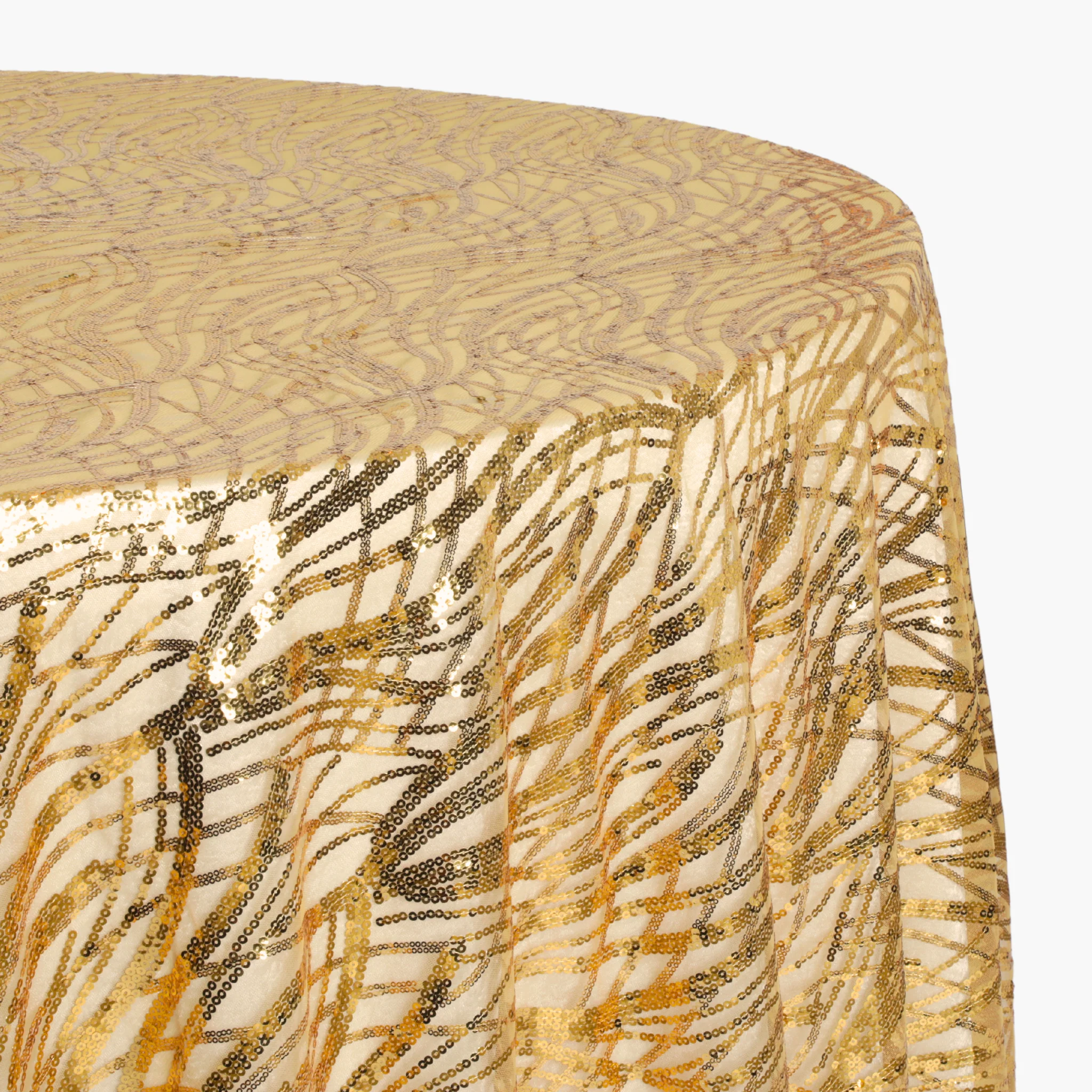Wave Sequin Mesh Tablecloth 120" Round - Gold - Image 4