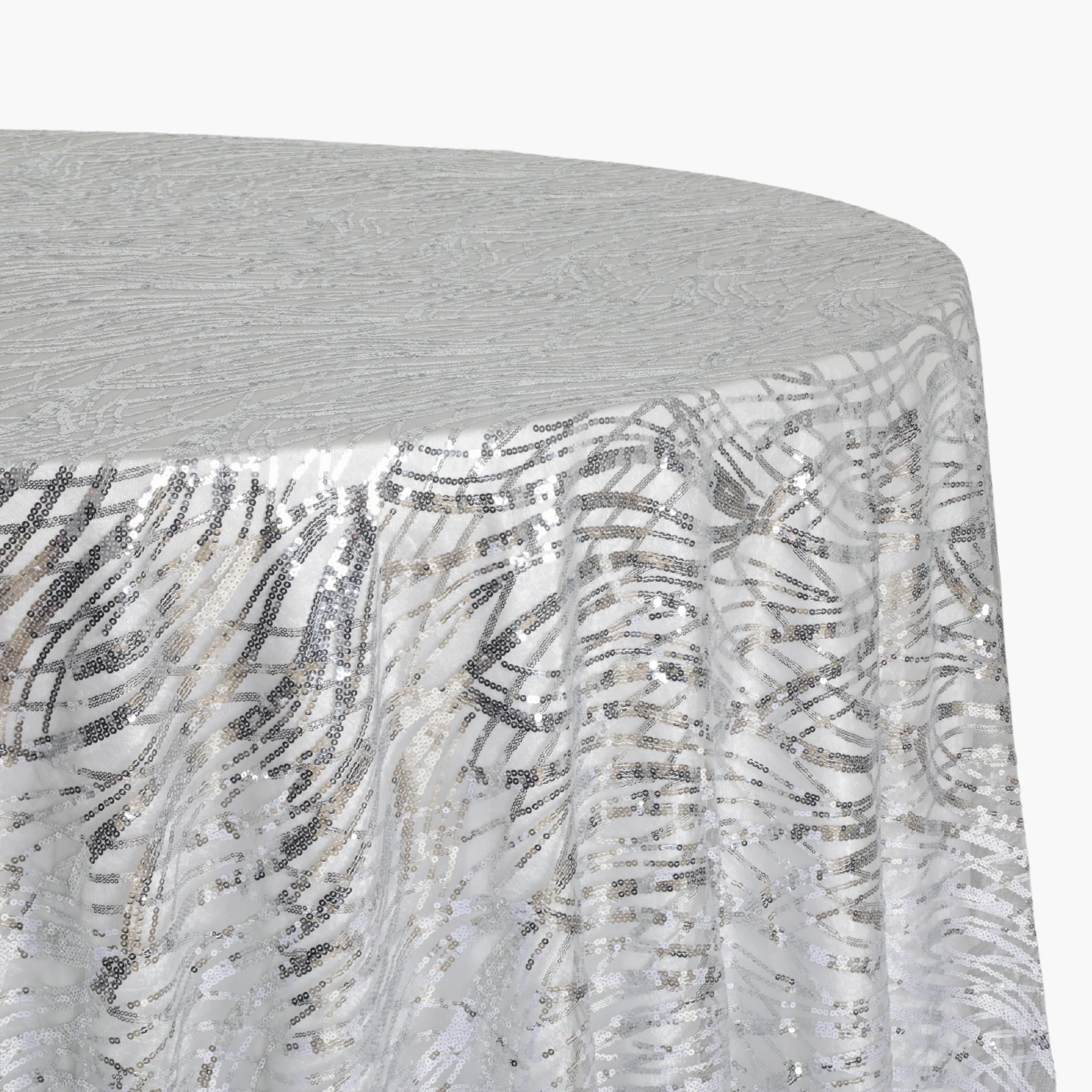 Wave Sequin Mesh Tablecloth 120" Round - Silver - Image 3