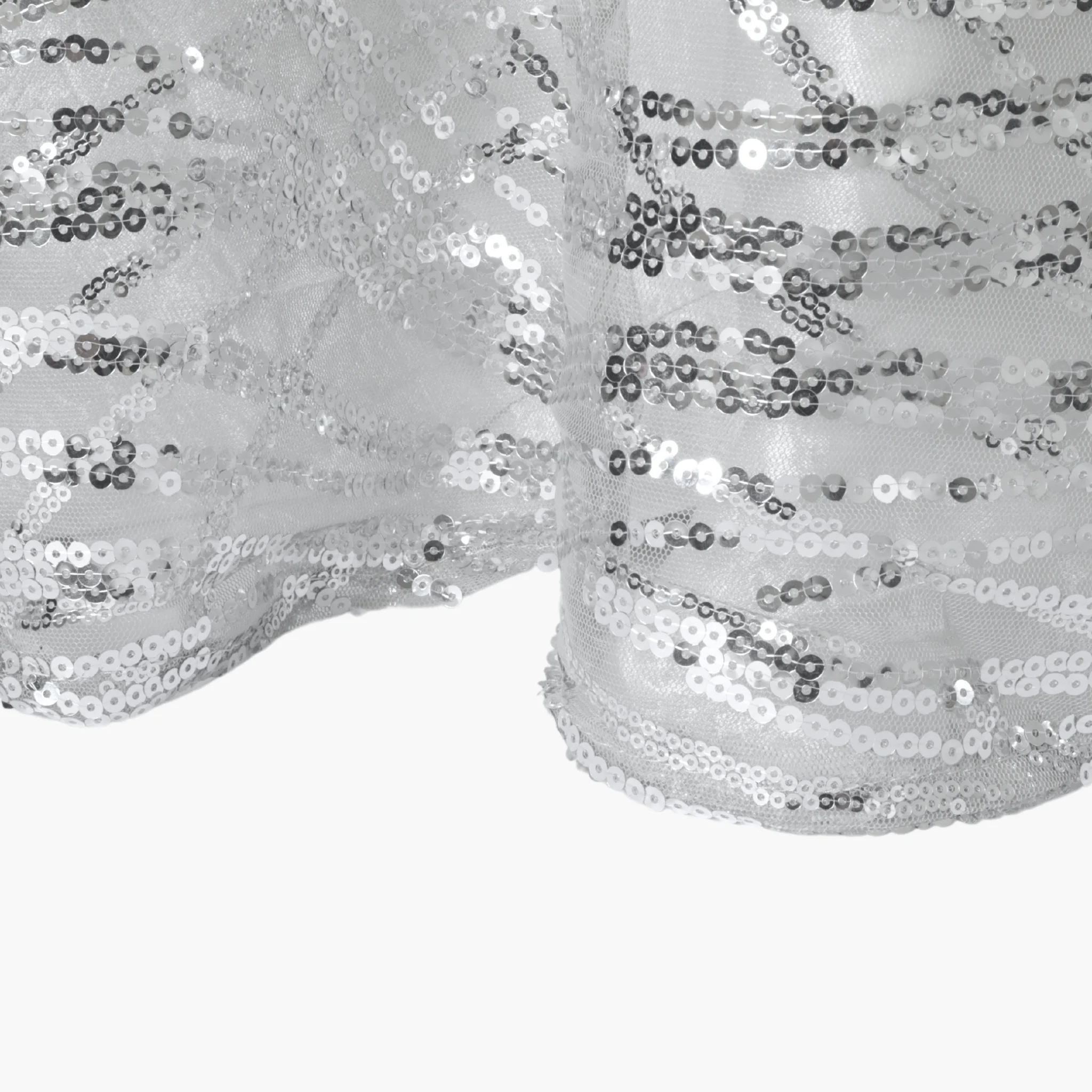 Wave Sequin Mesh Tablecloth 120" Round - Silver - Image 4