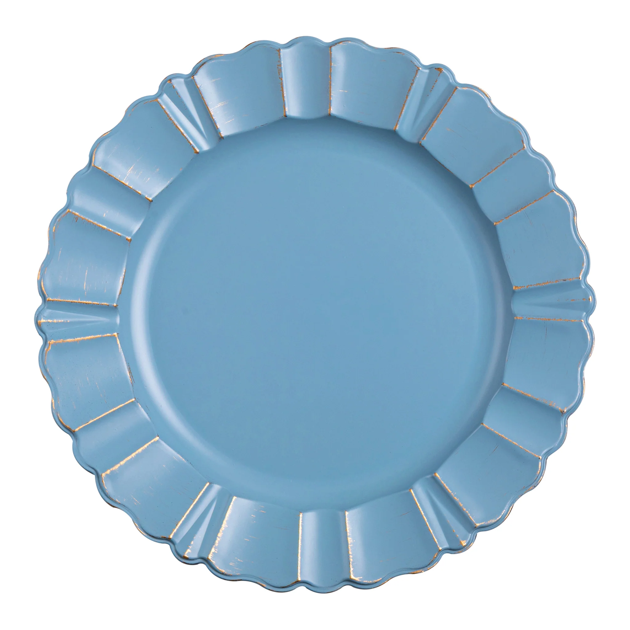 Waved Scalloped Acrylic 13" Charger Plate - Dusty Blue & Gold