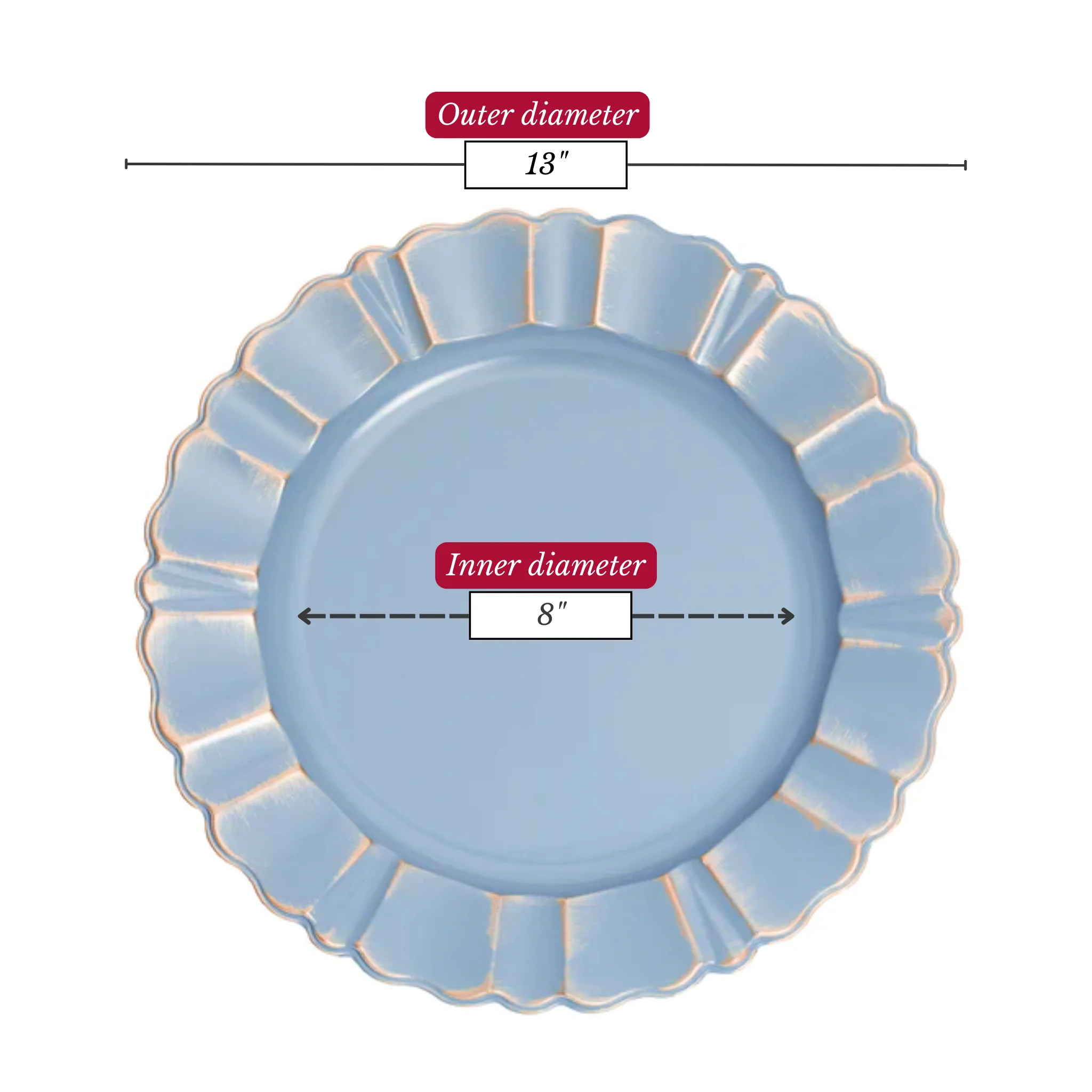 Waved Scalloped Acrylic 13" Charger Plate - Dusty Blue & Gold - Image 5