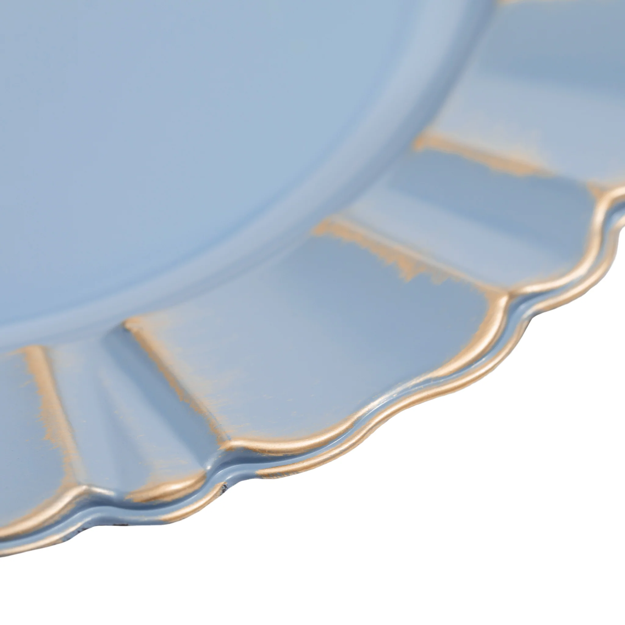 Waved Scalloped Acrylic 13" Charger Plate - Dusty Blue & Gold - Image 7