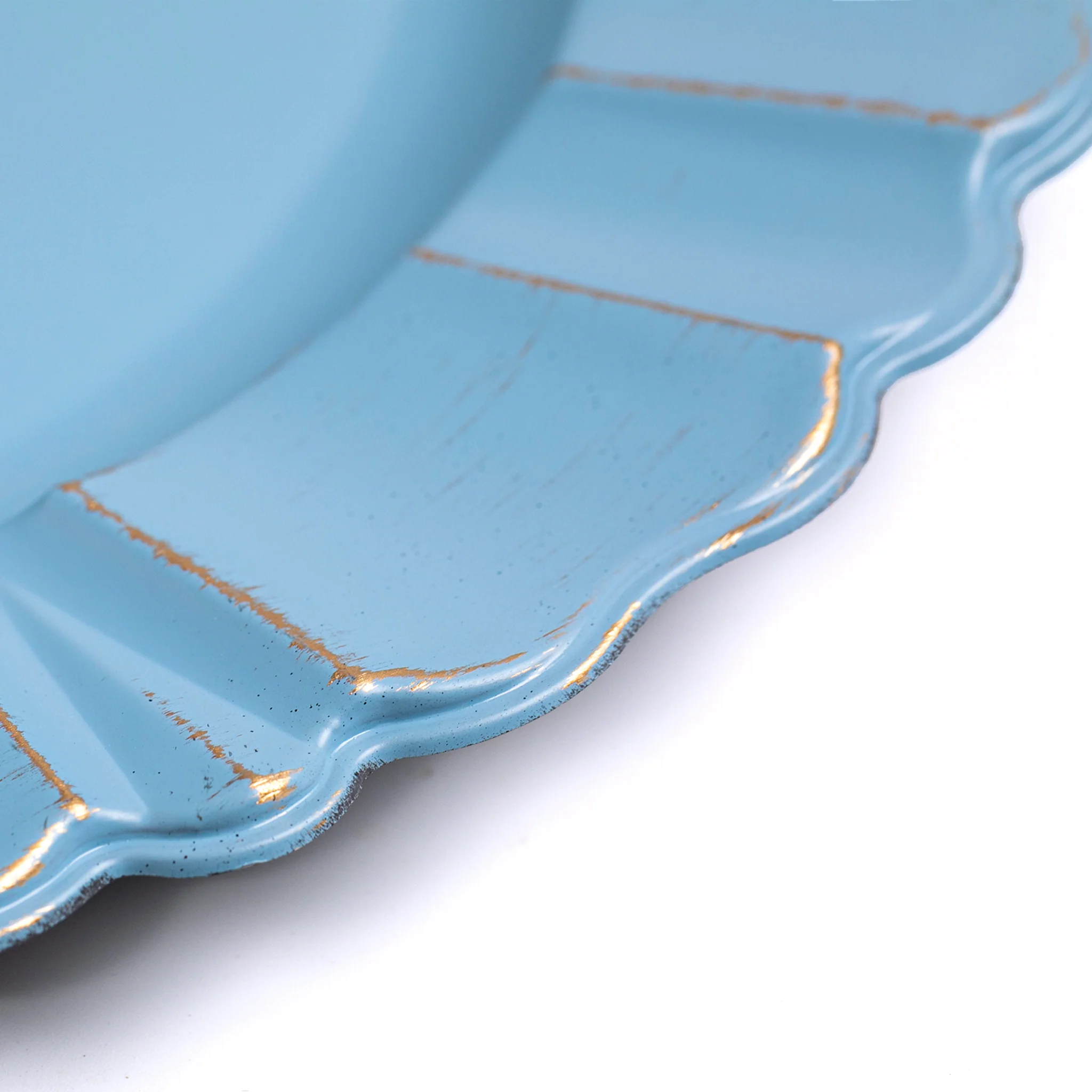 Waved Scalloped Acrylic 13" Charger Plate - Dusty Blue & Gold - Image 8