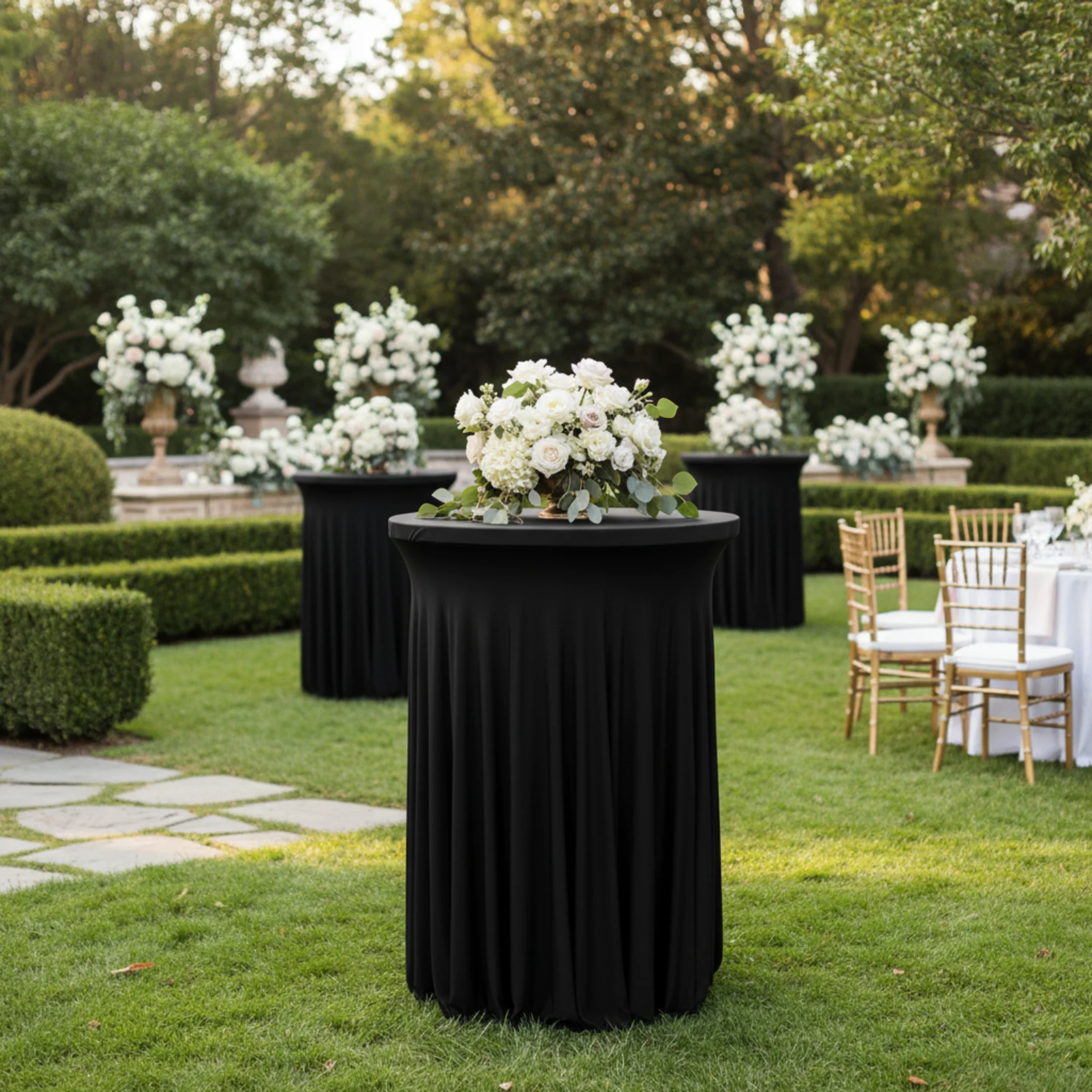 Wavy Spandex Cocktail Table Cover 30"-32" Round - Black - Image 2
