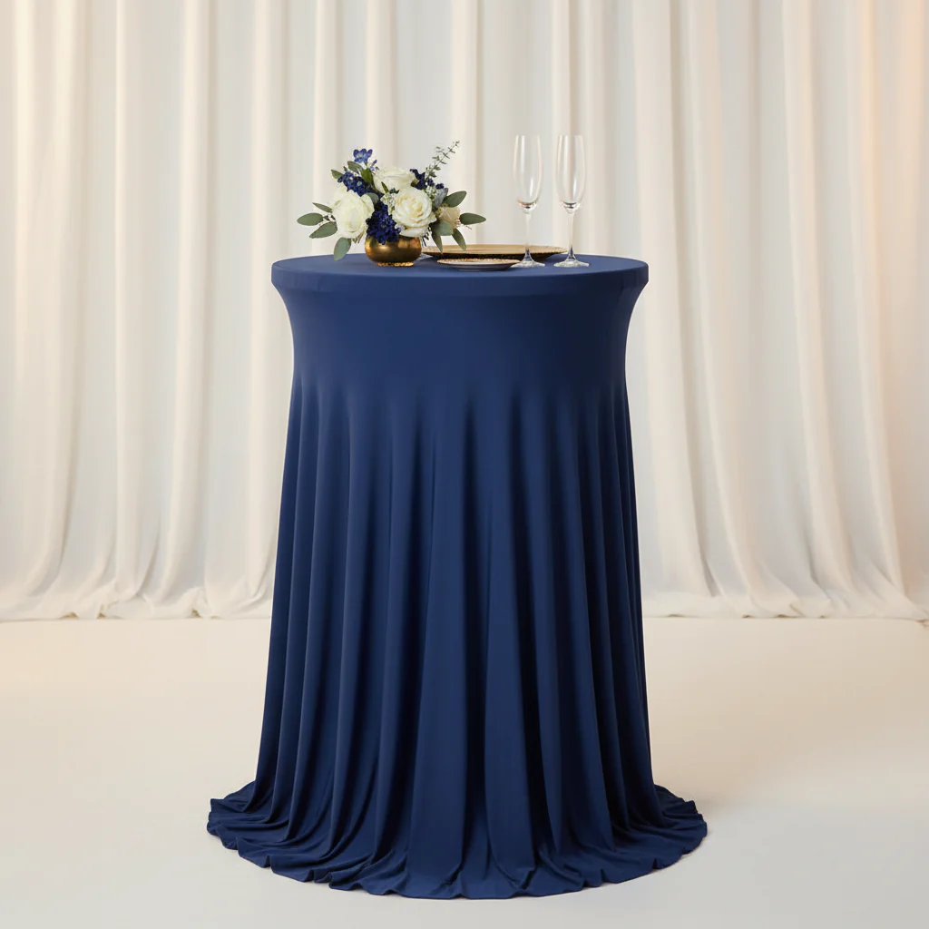 Wavy Spandex Cocktail Table Cover 30"-32" Round - Navy Blue