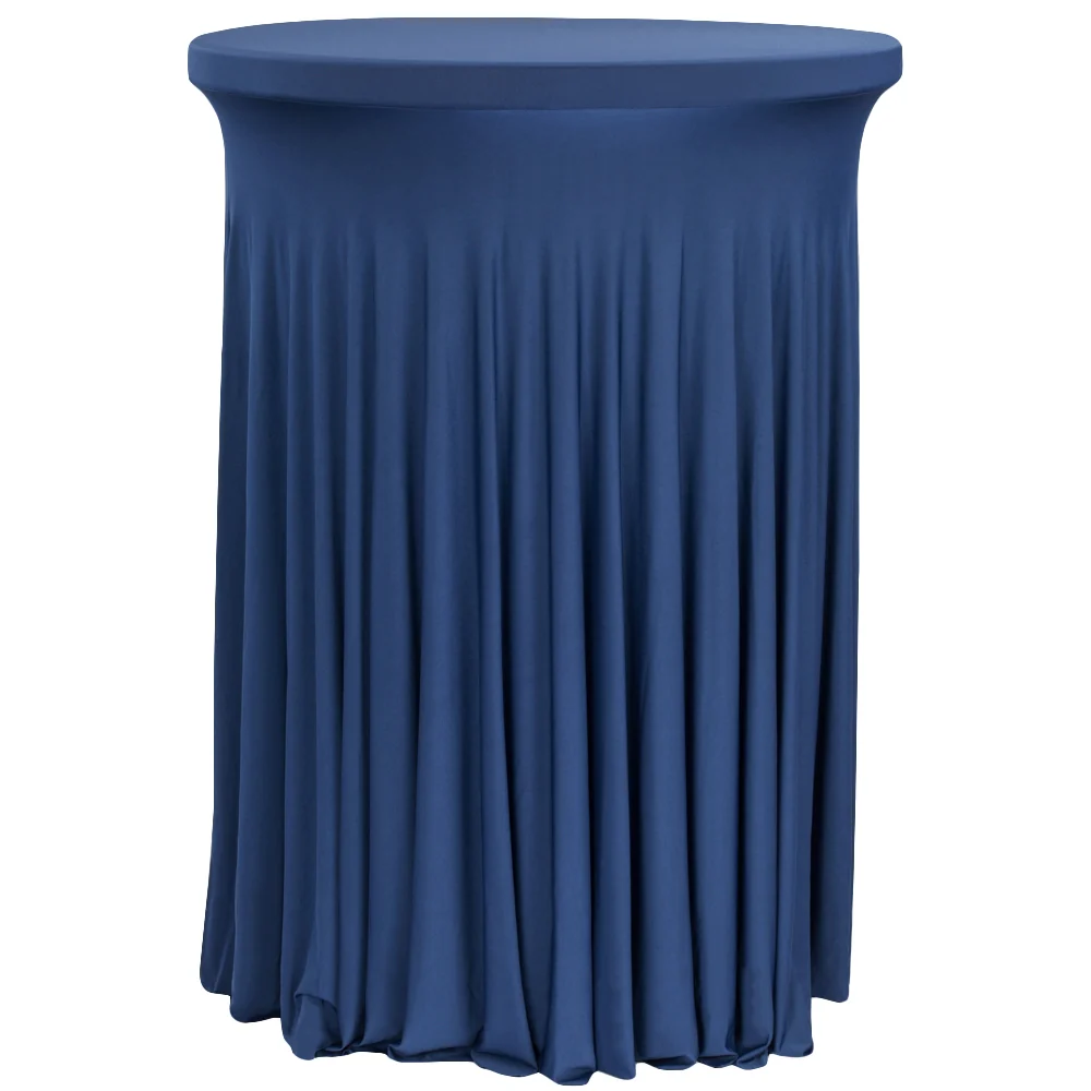 Wavy Spandex Cocktail Table Cover 30"-32" Round - Navy Blue - Image 2