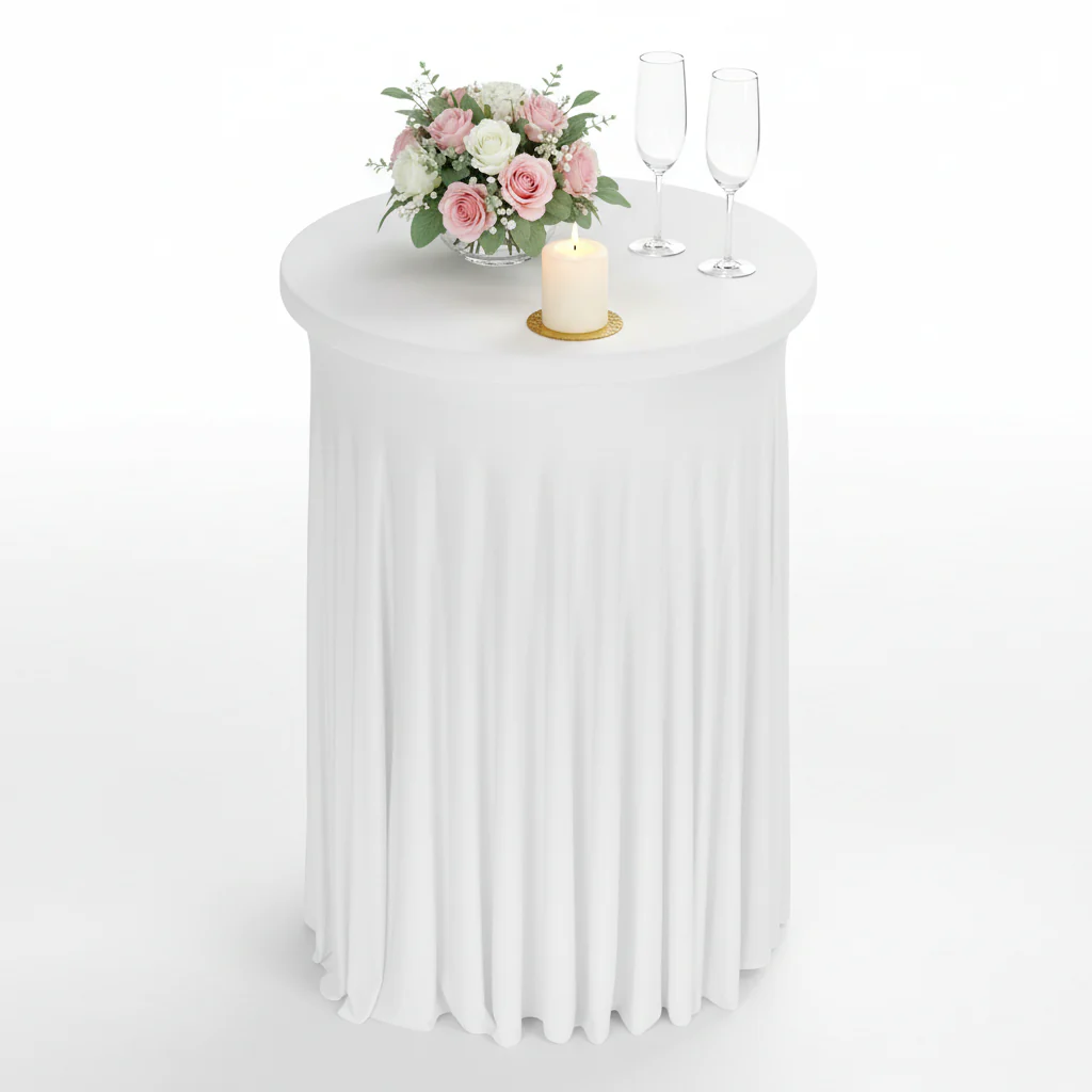 Wavy Spandex Cocktail Table Cover 30"-32" Round - White - Image 3