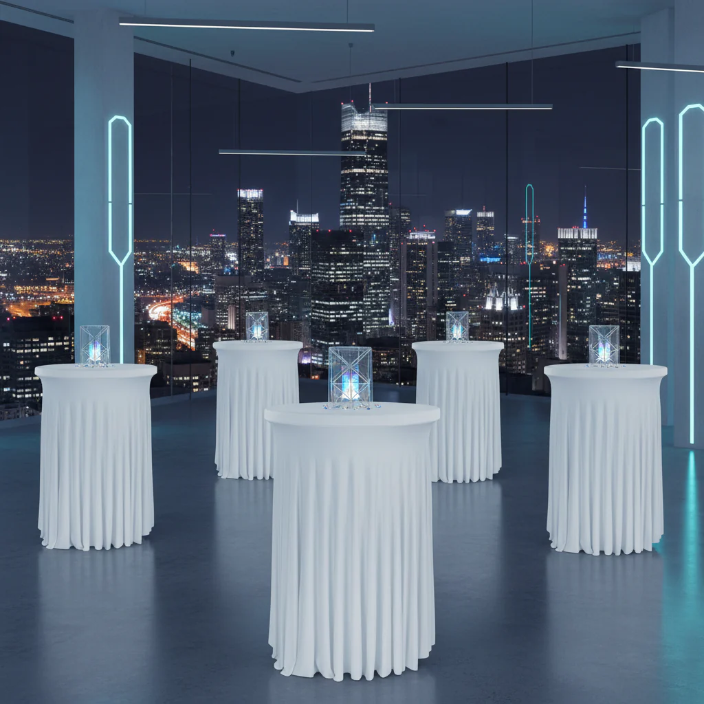 Wavy Spandex Cocktail Table Cover 30"-32" Round - White - Image 4