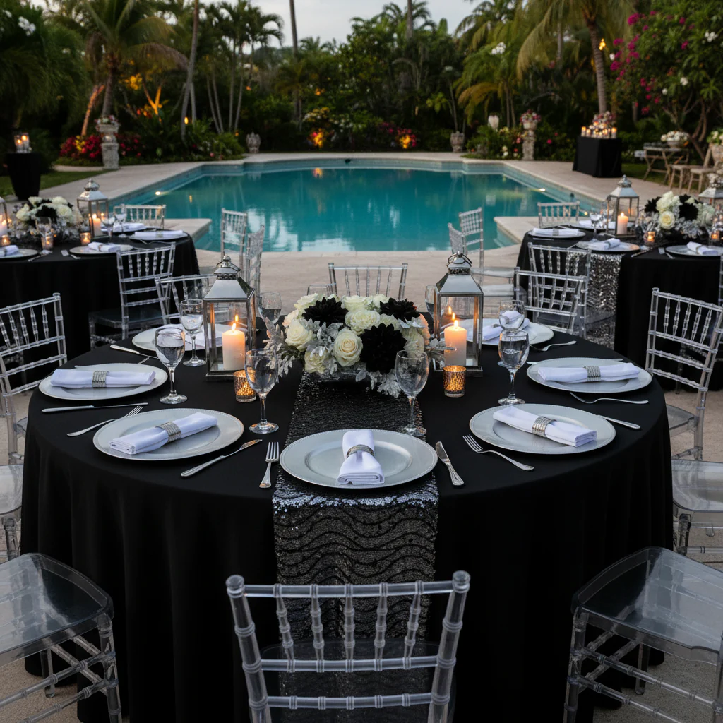 Wavy Spandex Table Cover 5ft Round - Black - Image 2