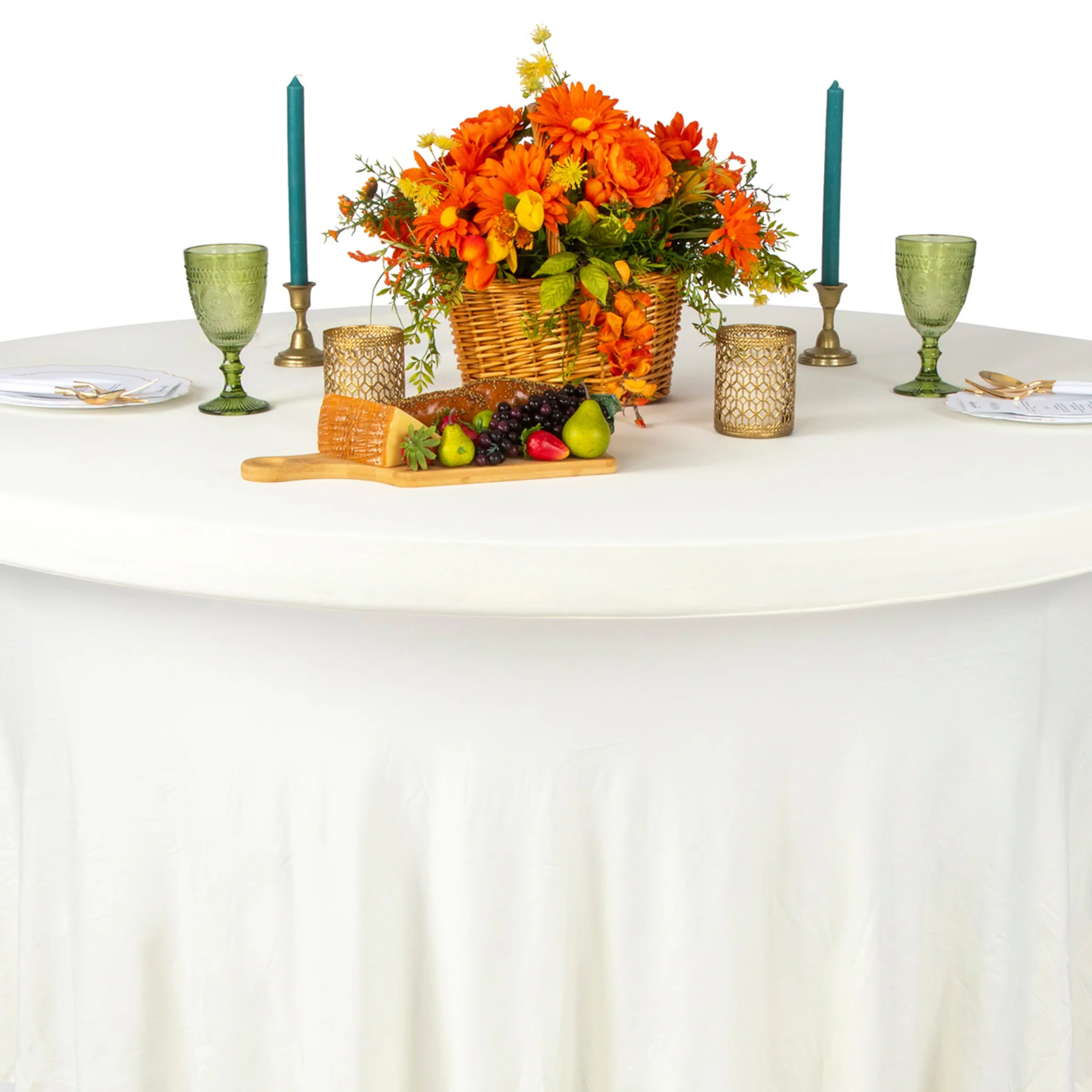 Wavy Spandex Table Cover 5ft Round - Ivory - Image 2