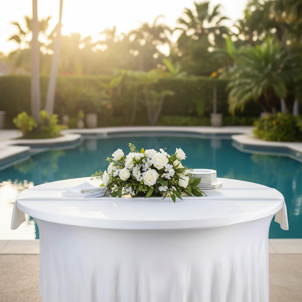 Wavy Spandex Table Cover 5ft Round - White - Image 2