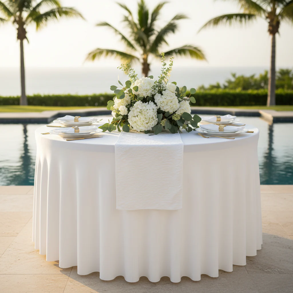Wavy Spandex Table Cover 5ft Round - White - Image 3