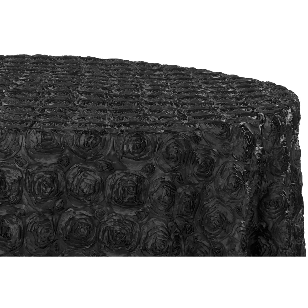 Wedding Rosette Satin 120" Round Tablecloth - Black - Image 2