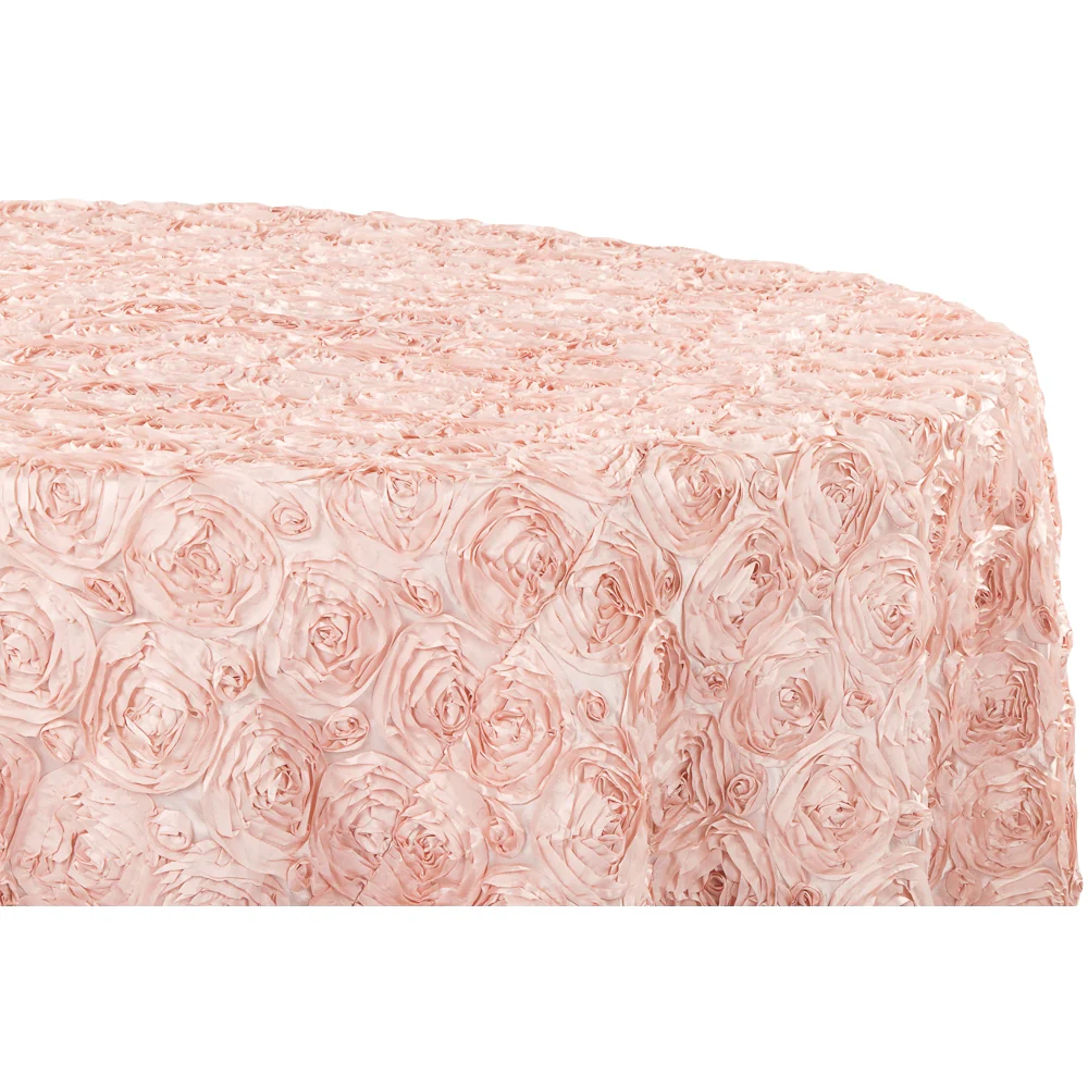 Wedding Rosette Satin 120" Round Tablecloth - Blush/Rose Gold - Image 4