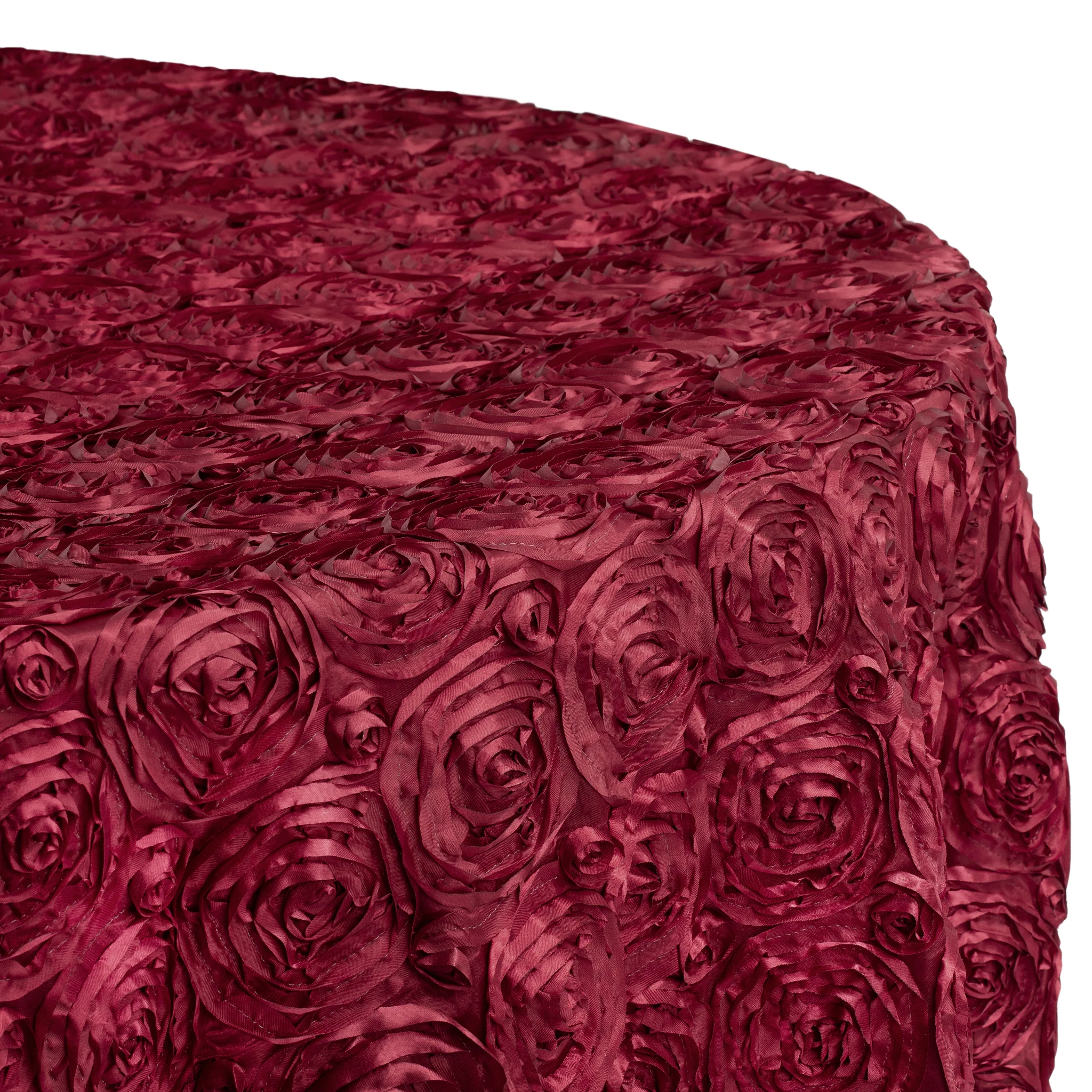 Wedding Rosette SATIN 120" Round Tablecloth - Burgundy - Image 2