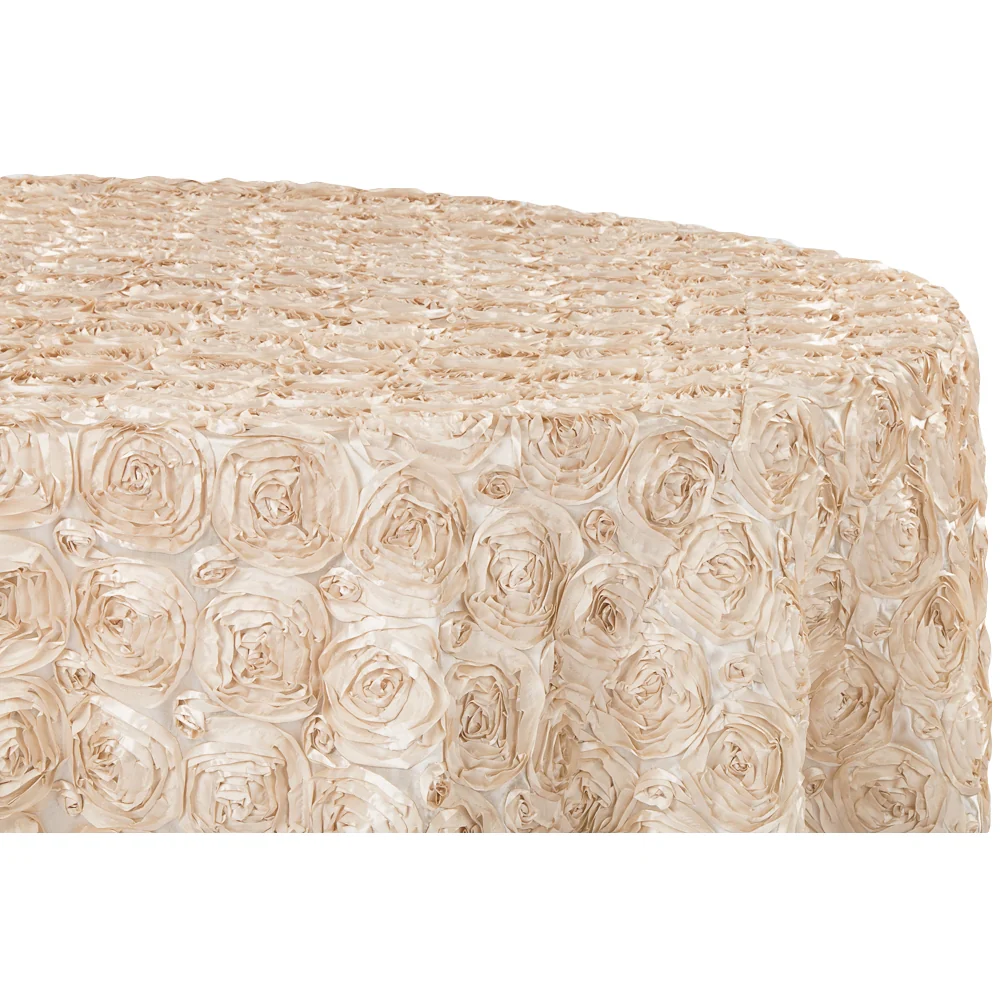 Wedding Rosette SATIN 120" Round Tablecloth - Champagne - Image 2