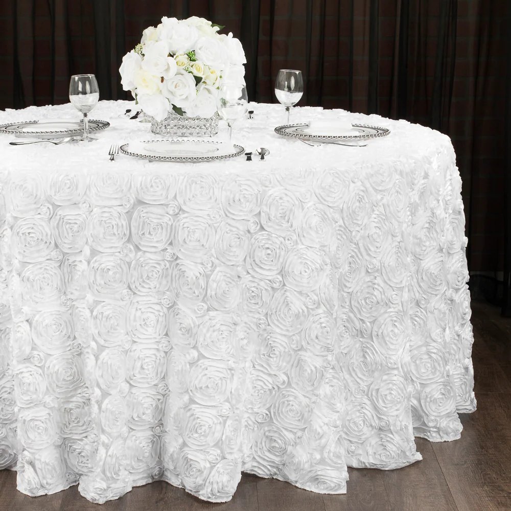 Wedding Rosette Satin 120" Round Tablecloth - White - Image 2